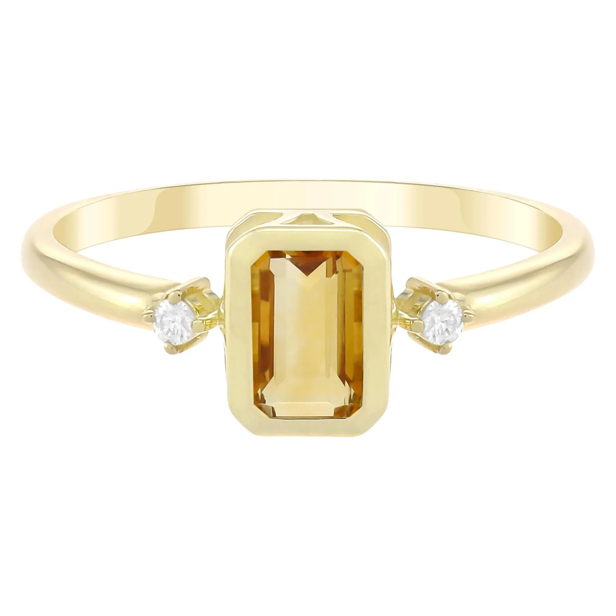Emerald-Cut Citrine and Diamond Accent Ring 10K Yellow Gold Size 9 1.5mm