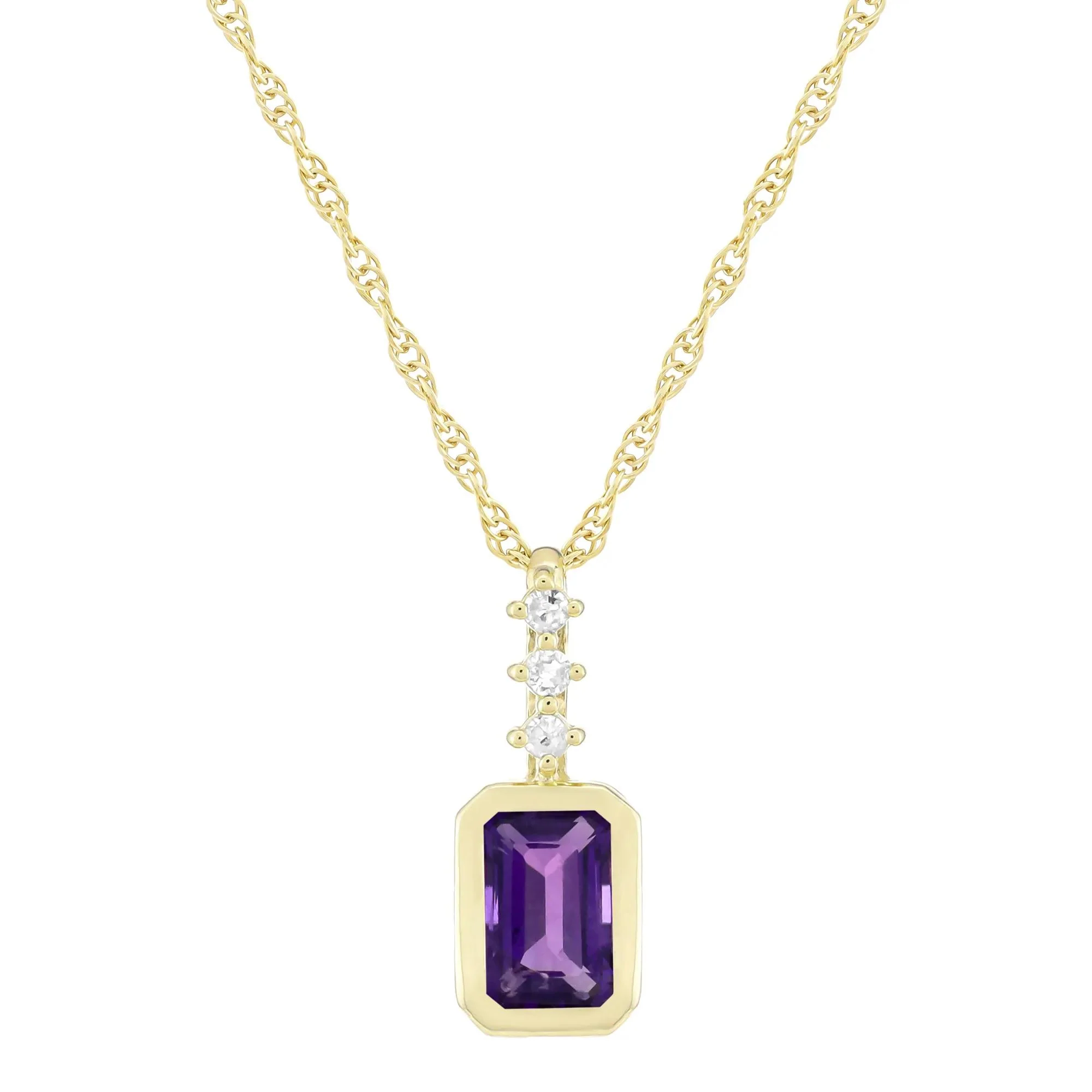 Amethyst and Diamond Accent Pendant Necklace 10K Yellow Gold Size 18"