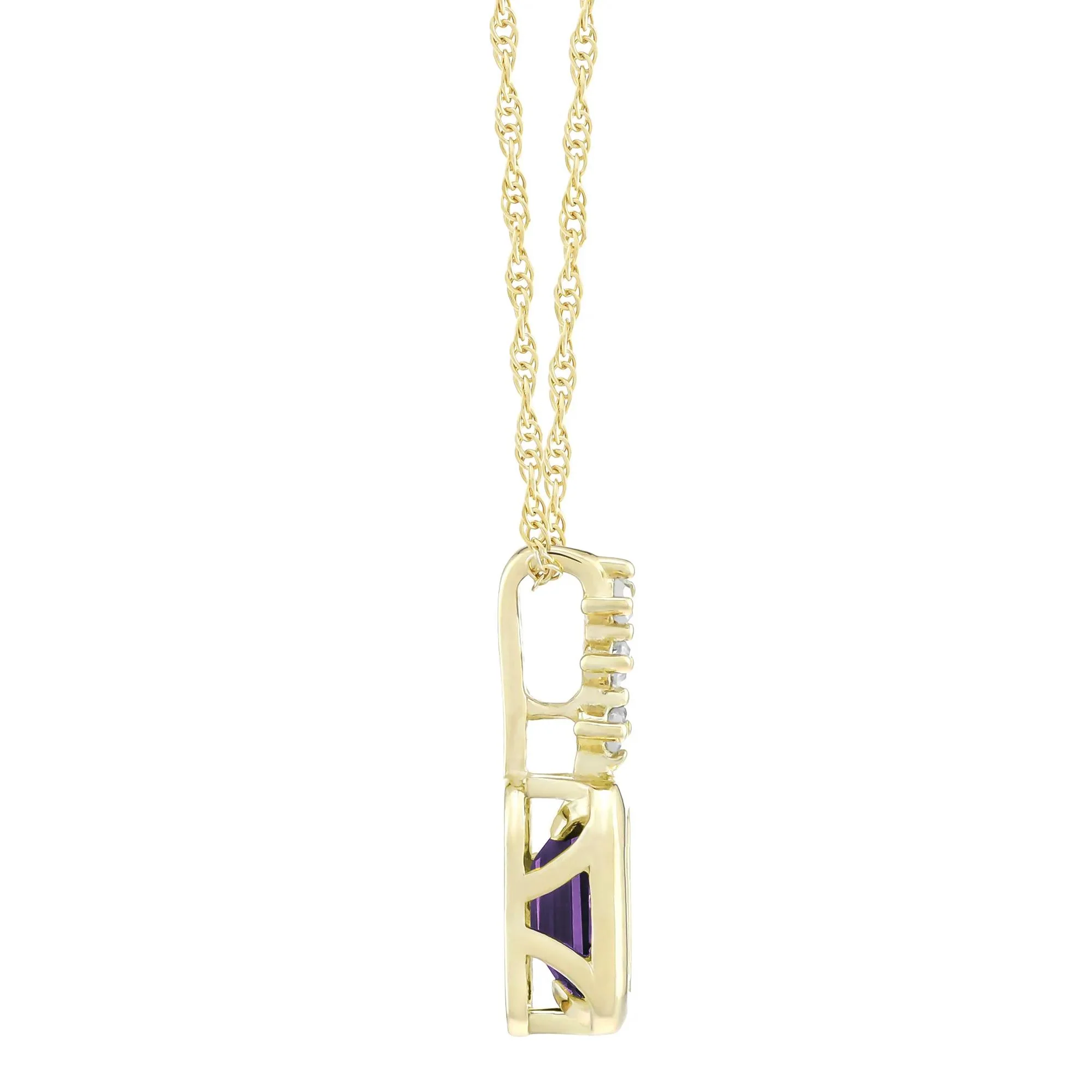 Amethyst and Diamond Accent Pendant Necklace 10K Yellow Gold Size 18" - Image 2