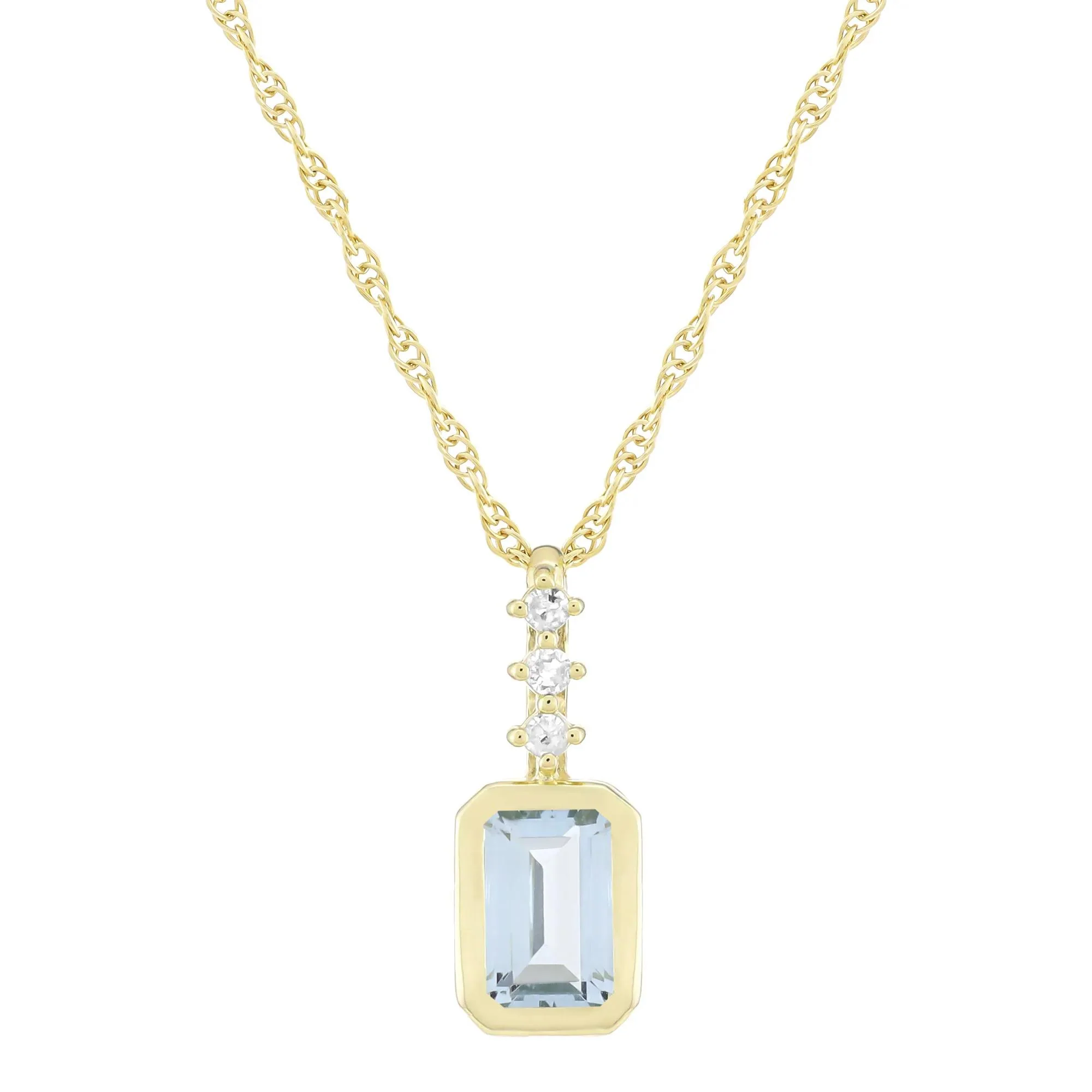 Aquamarine and Diamond Accent Pendant Necklace 10K Yellow Gold Size 18"