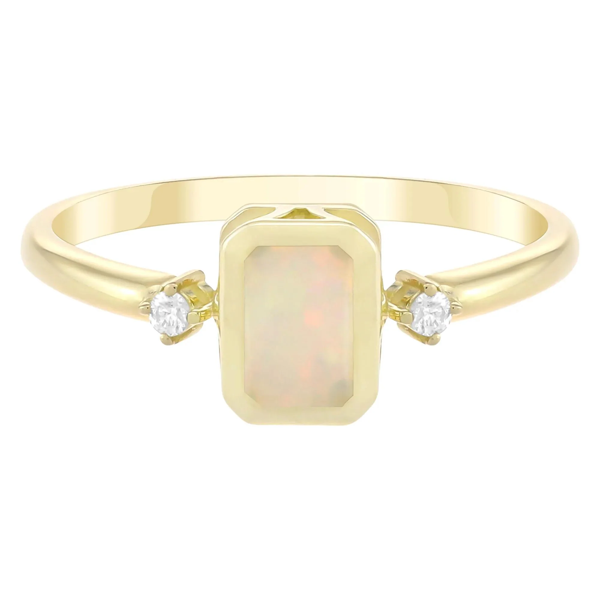 Emerald-Cut Opal and Diamond Accent Ring 10K Yellow Gold Size 5.5 1.5mm