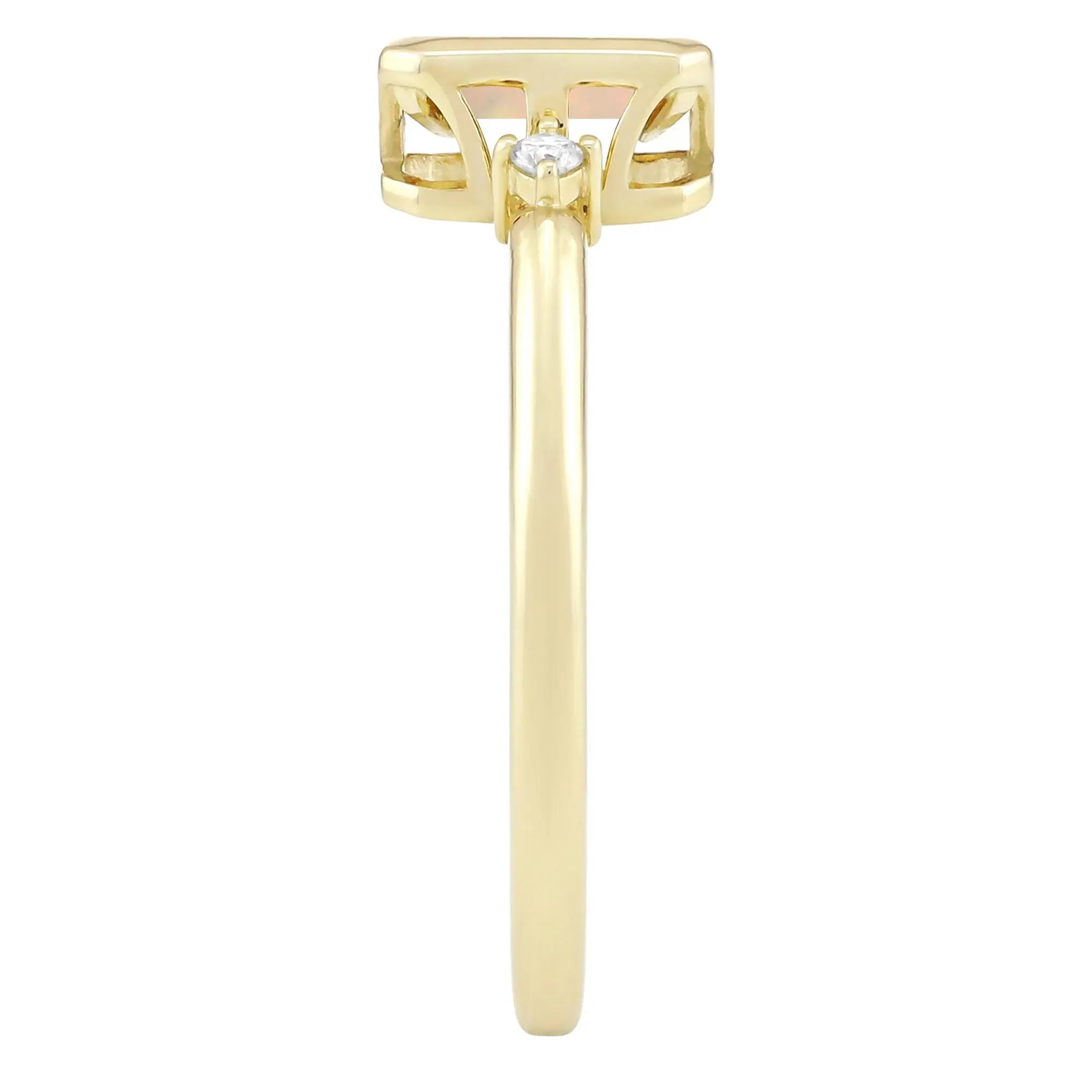 Emerald-Cut Opal and Diamond Accent Ring 10K Yellow Gold Size 8 1.5mm - Image 3