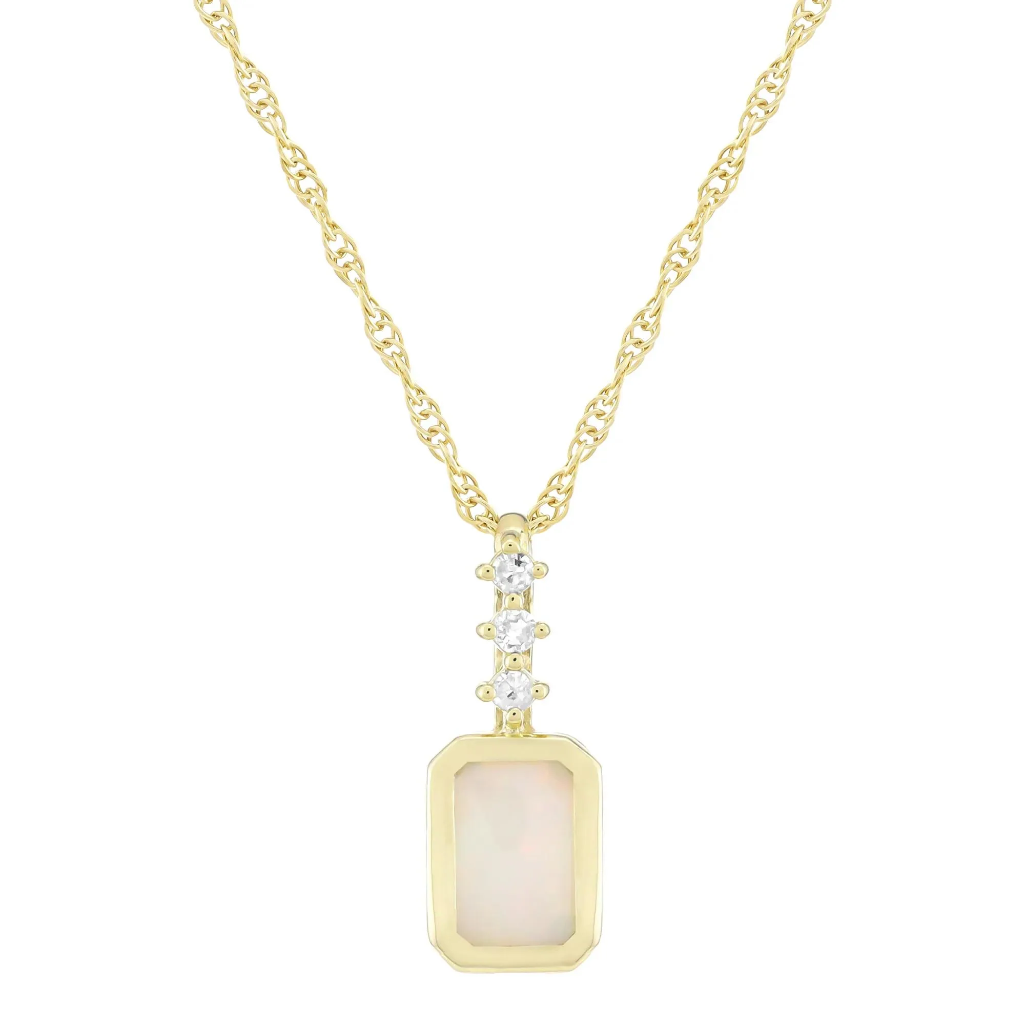 Opal and Diamond Accent Pendant Necklace 10K Yellow Gold Size 18"