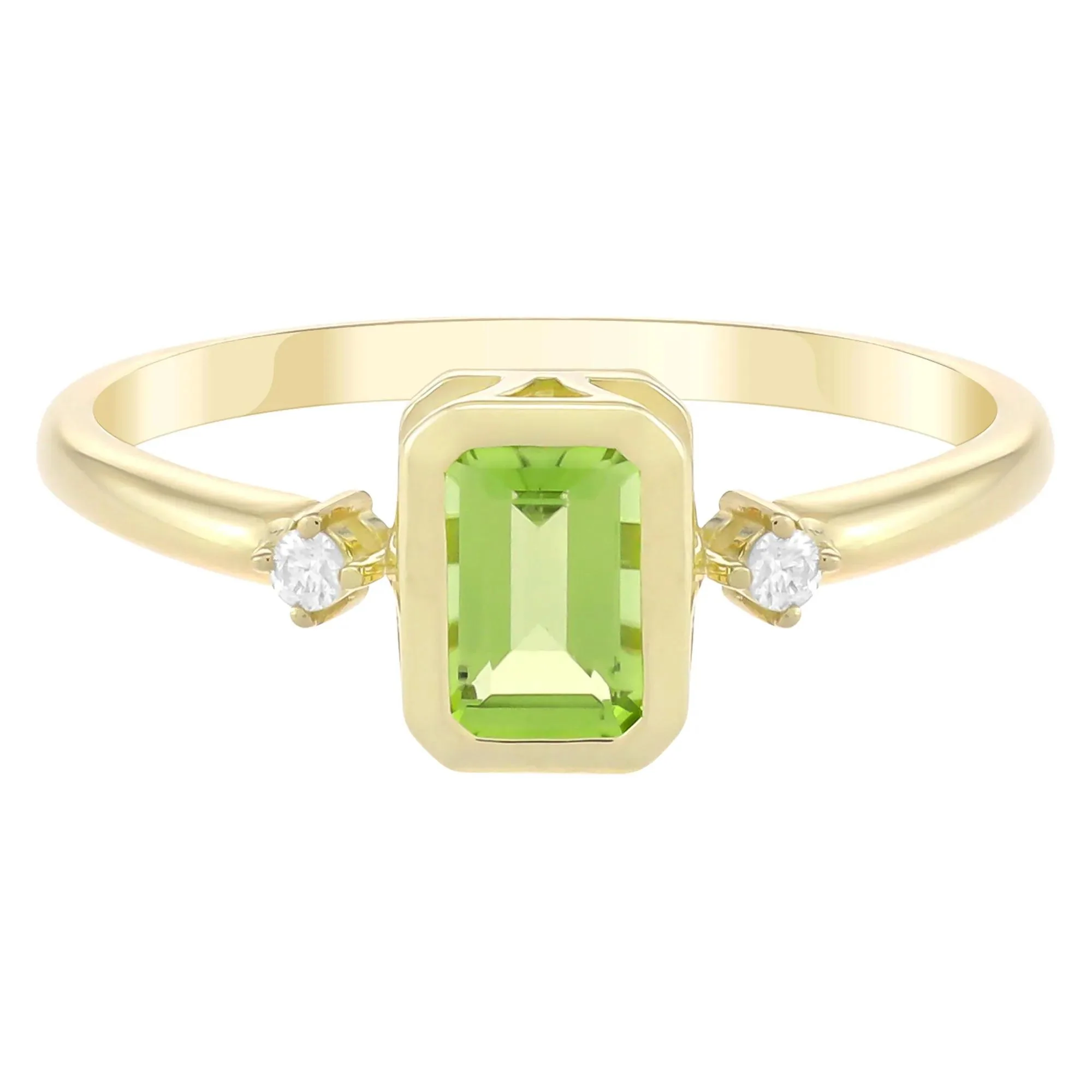 Emerald-Cut Peridot and Diamond Accent Ring 10K Yellow Gold Size 5 1.5mm