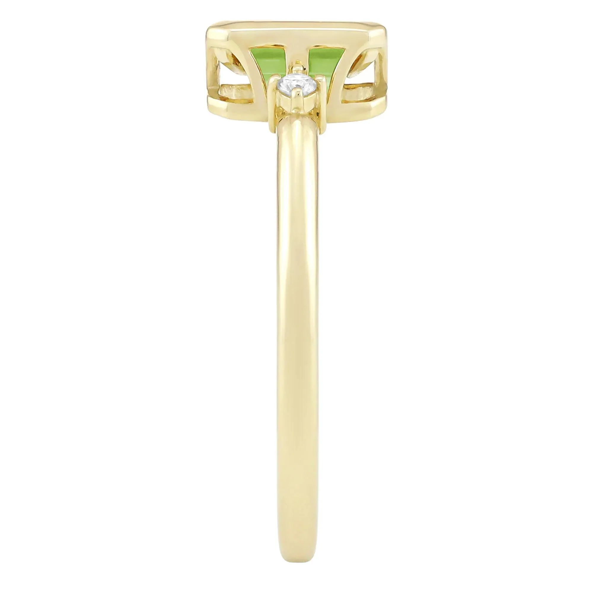 Emerald-Cut Peridot and Diamond Accent Ring 10K Yellow Gold Size 7.5 1.5mm - Image 3