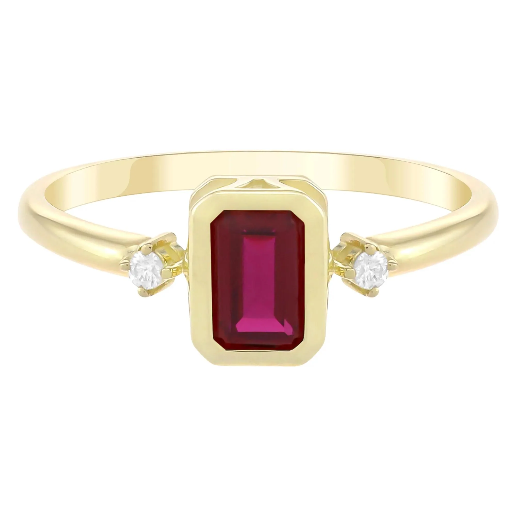 Emerald-Cut Lab-Created Ruby and Diamond Accent Ring 10K Yellow Gold Size 5.5 1.5mm
