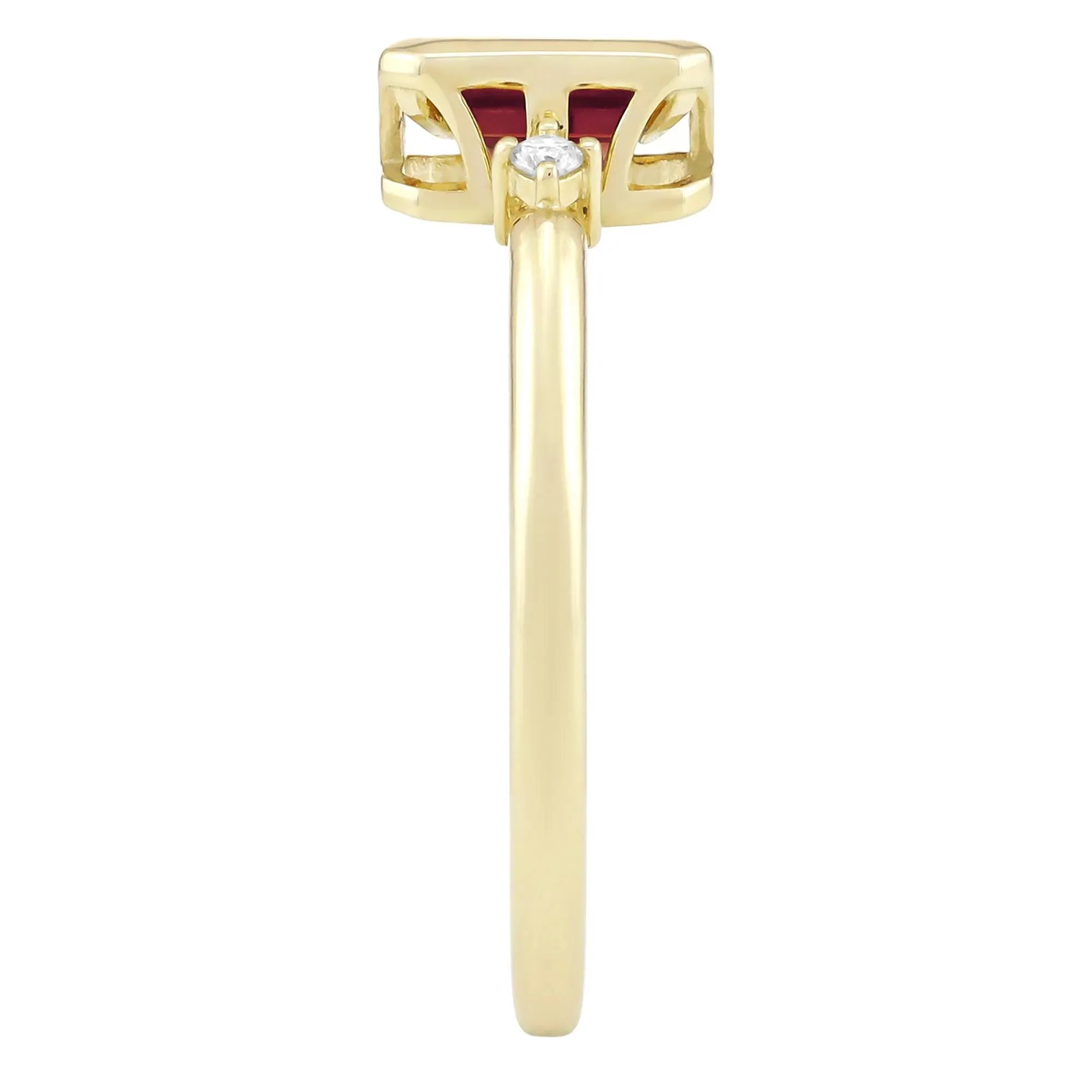 Emerald-Cut Lab-Created Ruby and Diamond Accent Ring 10K Yellow Gold Size 8.5 1.5mm - Image 3