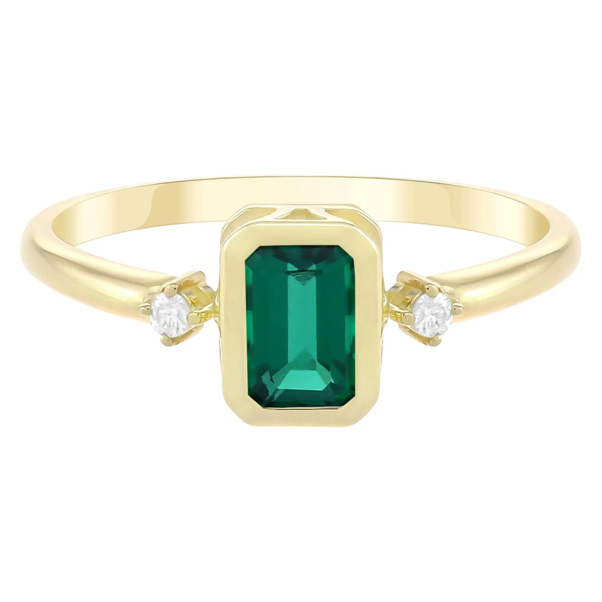 Emerald-Cut Lab-Created and Diamond Accent Ring 10K Yellow Gold Size 7 1.5mm