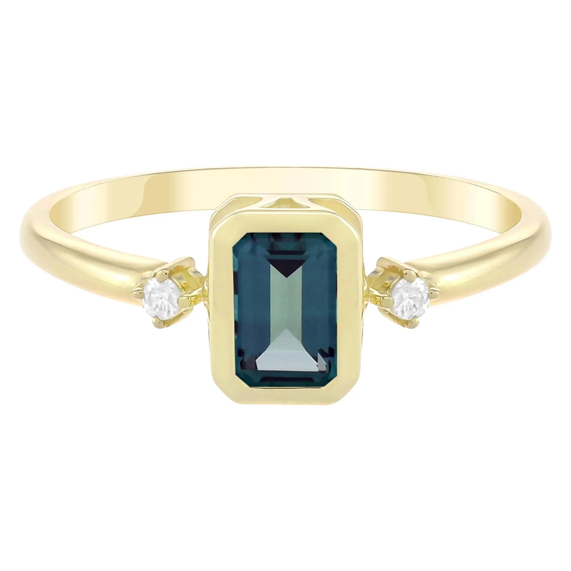 Emerald-Cut Lab-Created Alexandrite and Diamond Accent Ring 10K Yellow Gold Size 7.5 1.5mm
