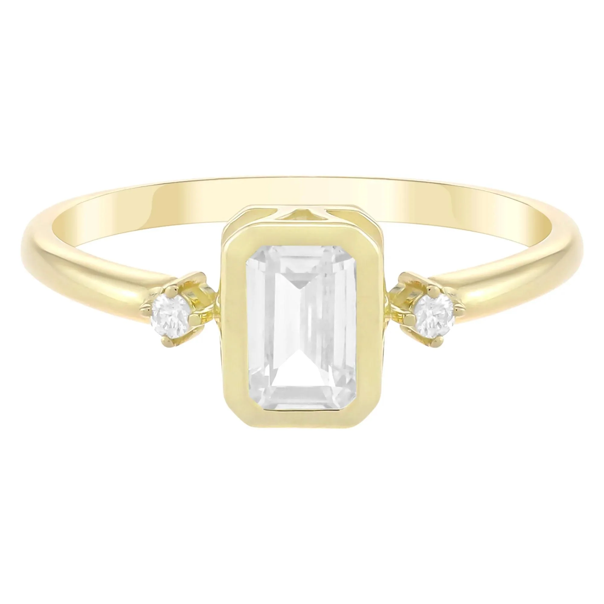 Emerald-Cut Lab-Created White Sapphire and Diamond Accent Ring 10K Yellow Gold Size 6.5 1.5mm