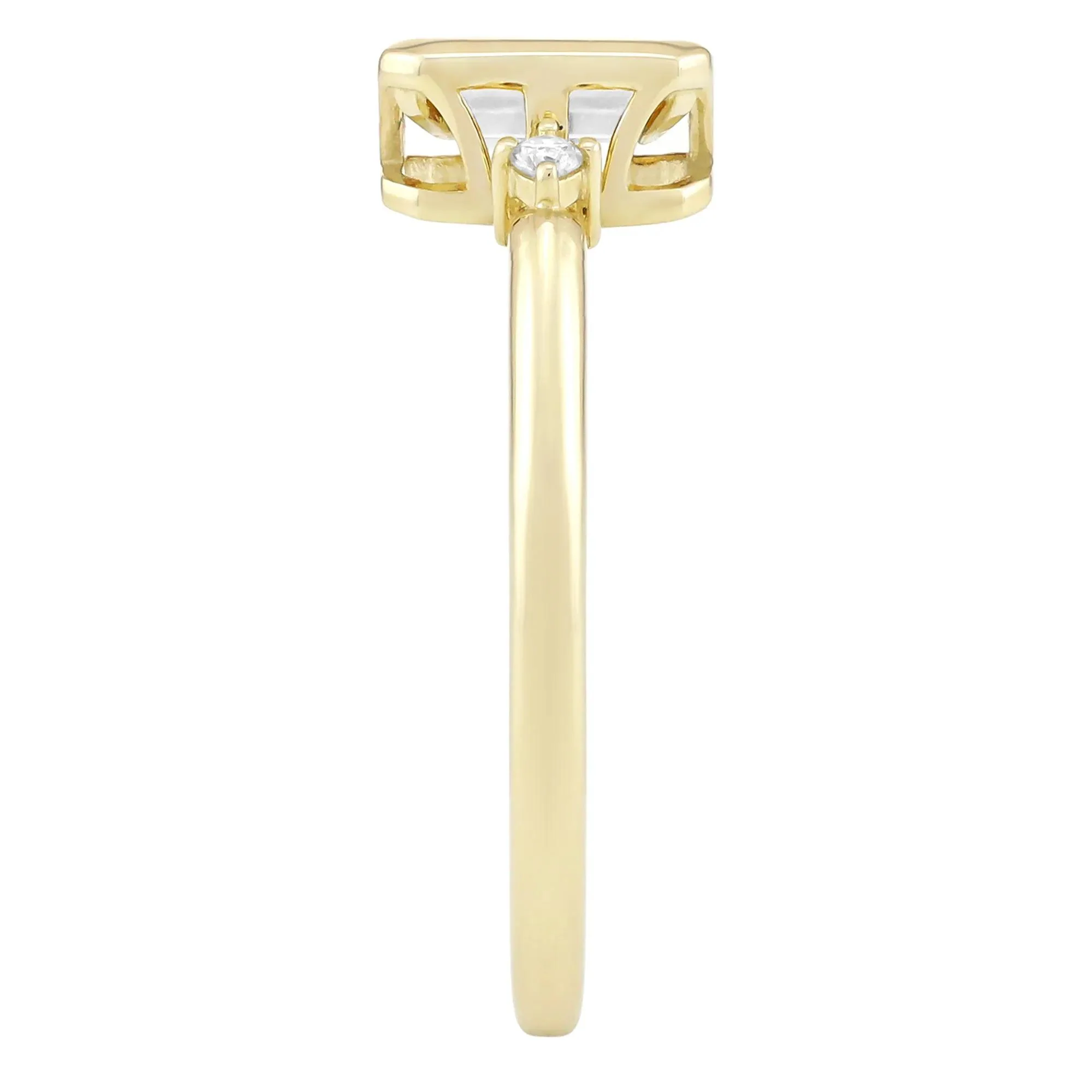 Emerald-Cut Lab-Created White Sapphire and Diamond Accent Ring 10K Yellow Gold Size 6.5 1.5mm - Image 3