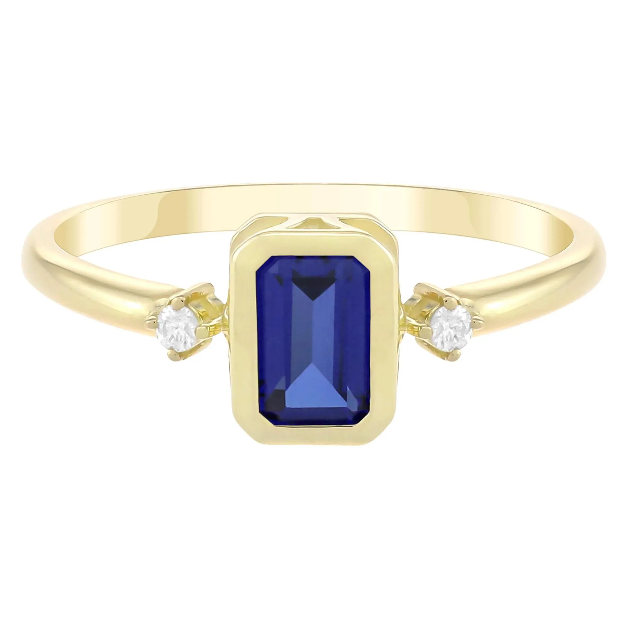 Emerald-Cut Lab-Created Blue Sapphire and Diamond Accent Ring 10K Yellow Gold Size 5.5 1.5mm