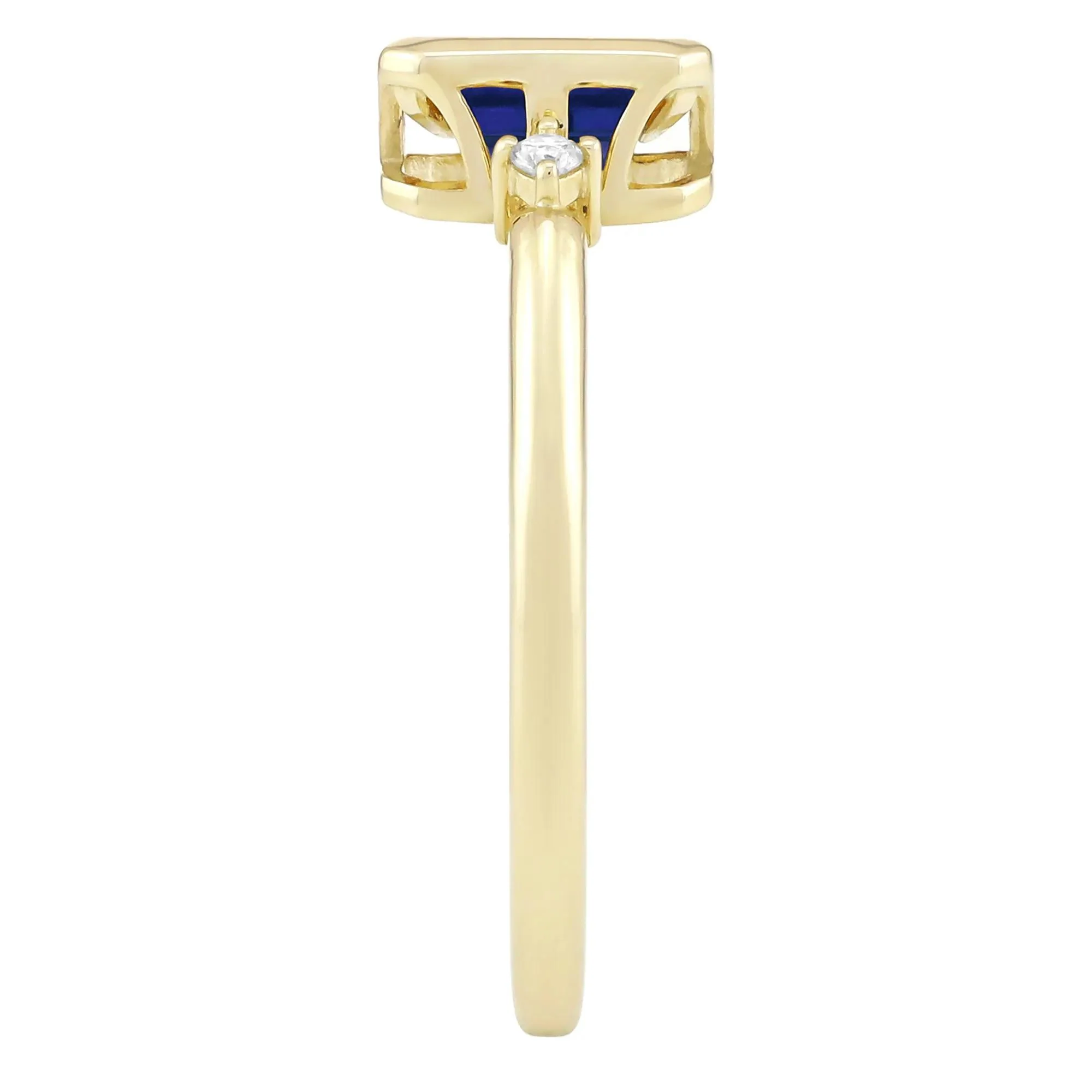Emerald-Cut Lab-Created Blue Sapphire and Diamond Accent Ring 10K Yellow Gold Size 8.5 1.5mm - Image 3