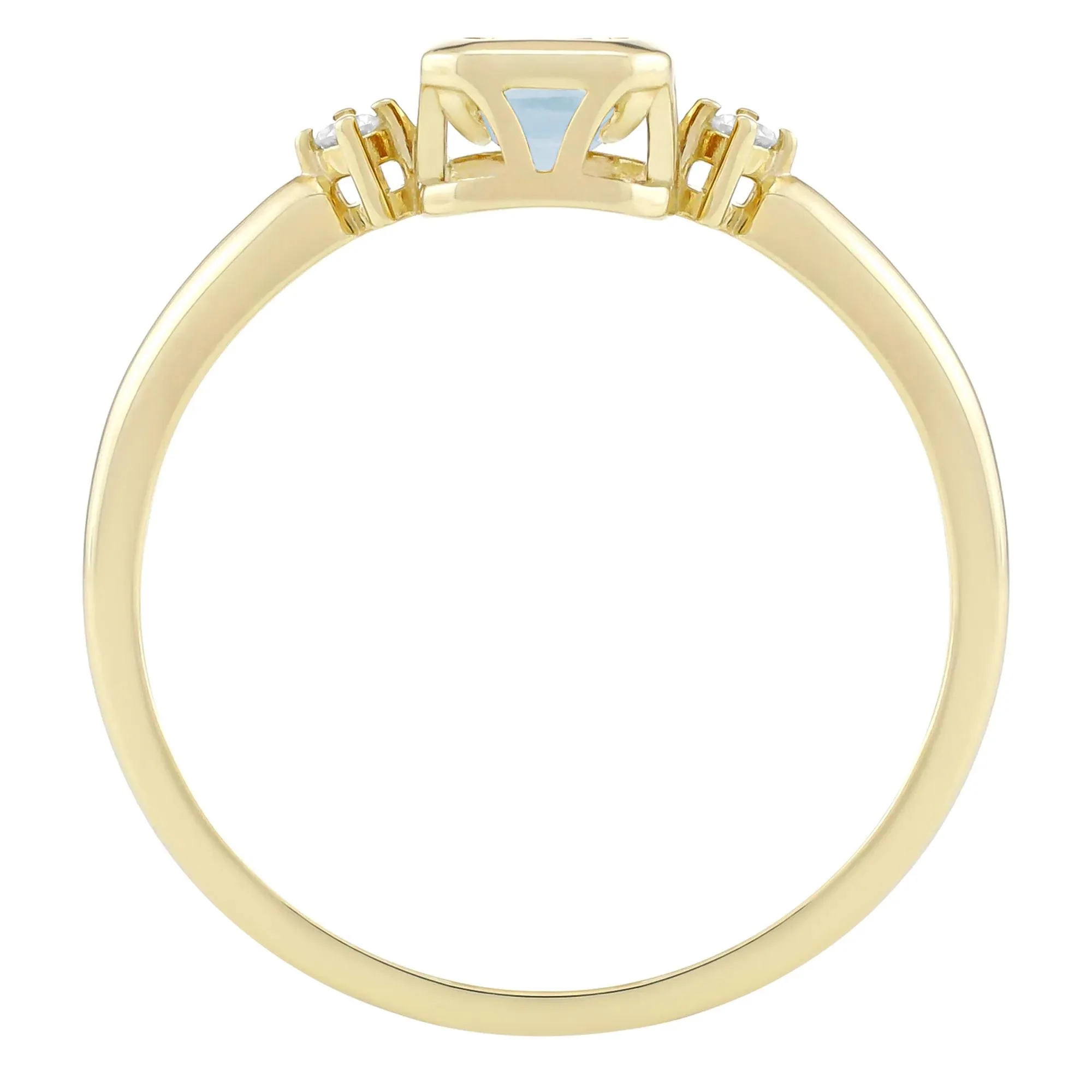 Emerald-Cut Aquamarine and Diamond Accent Ring 10K Yellow Gold Size 5 1.5mm - Image 2