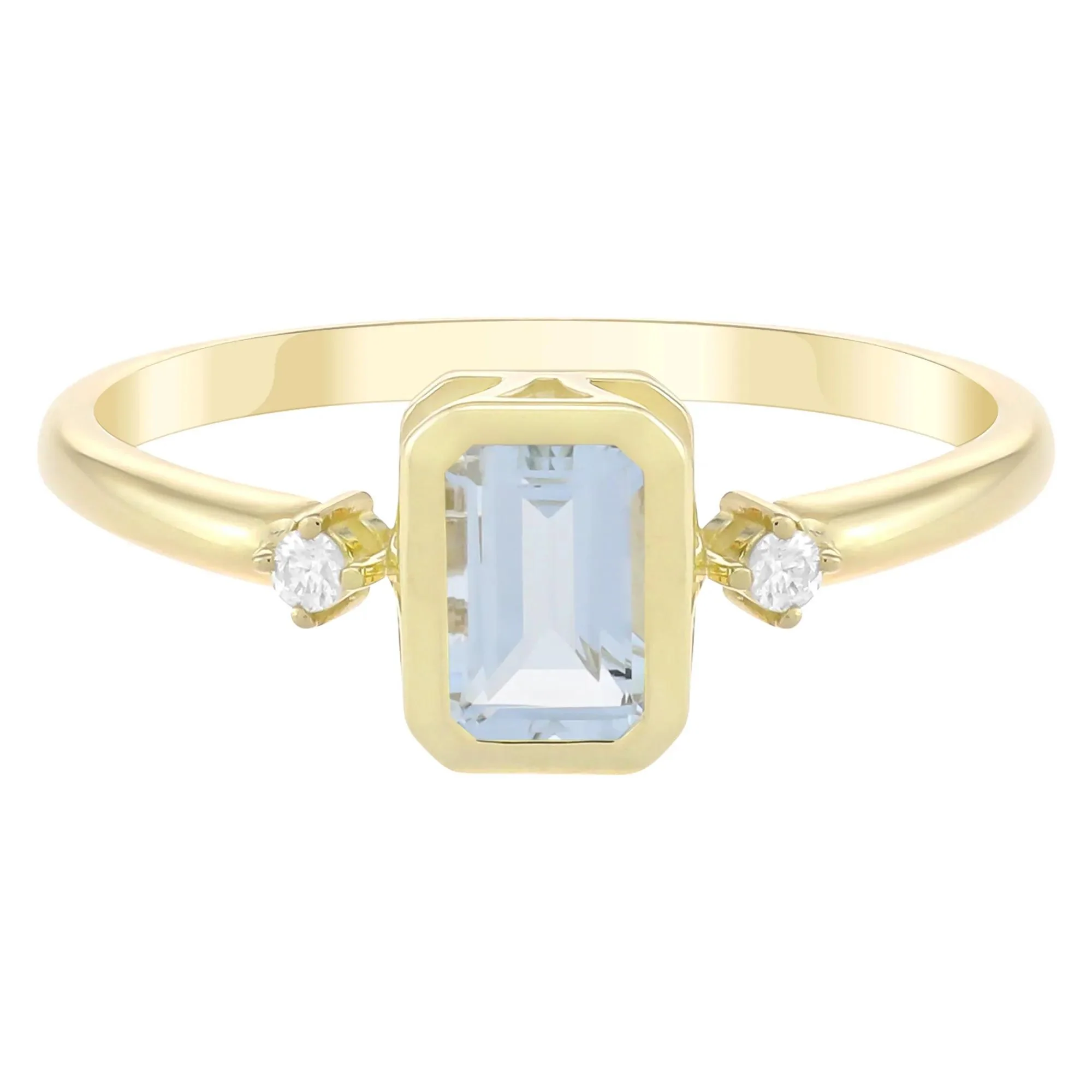 Emerald-Cut Aquamarine and Diamond Accent Ring 10K Yellow Gold Size 5.5 1.5mm