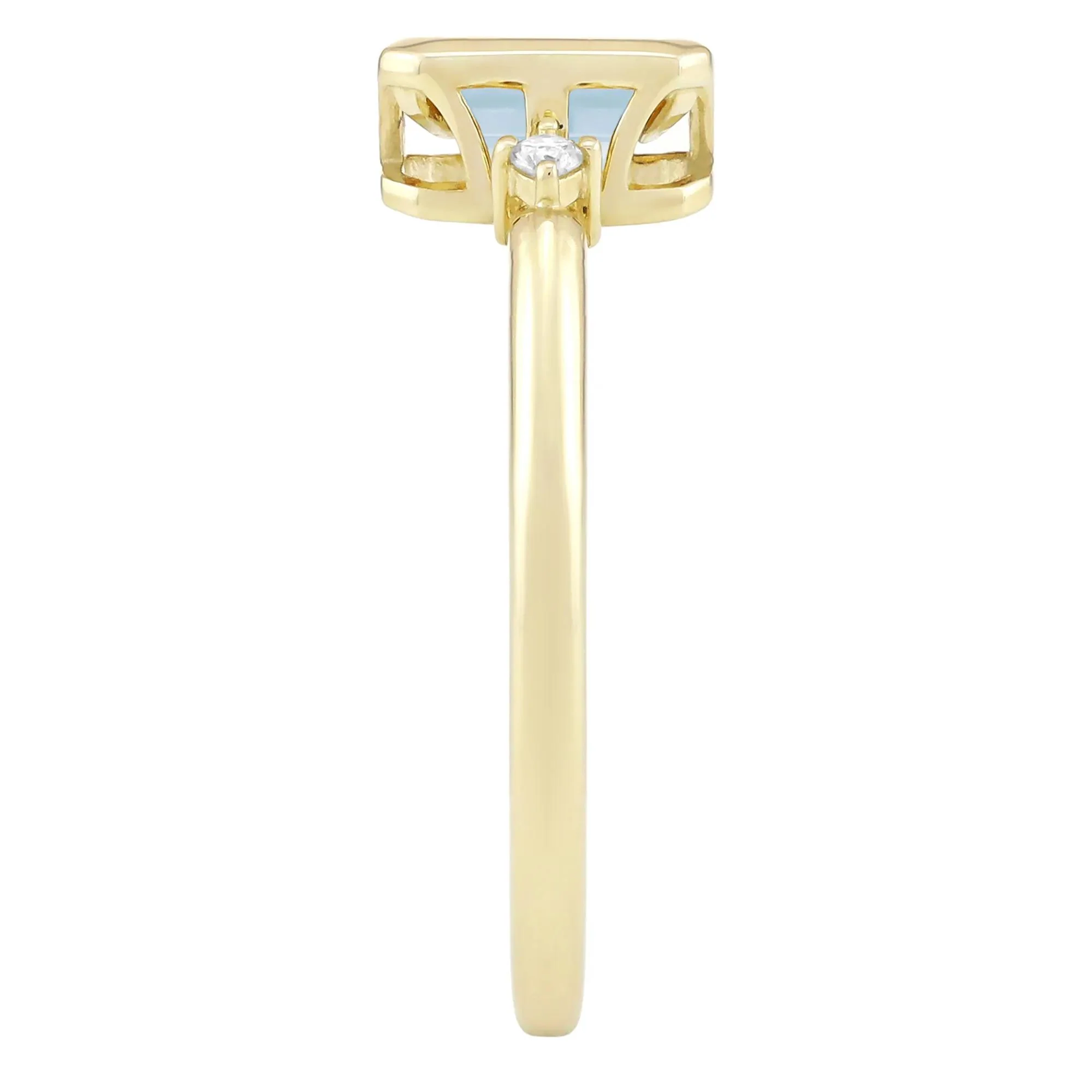 Emerald-Cut Aquamarine and Diamond Accent Ring 10K Yellow Gold Size 6.5 1.5mm - Image 3