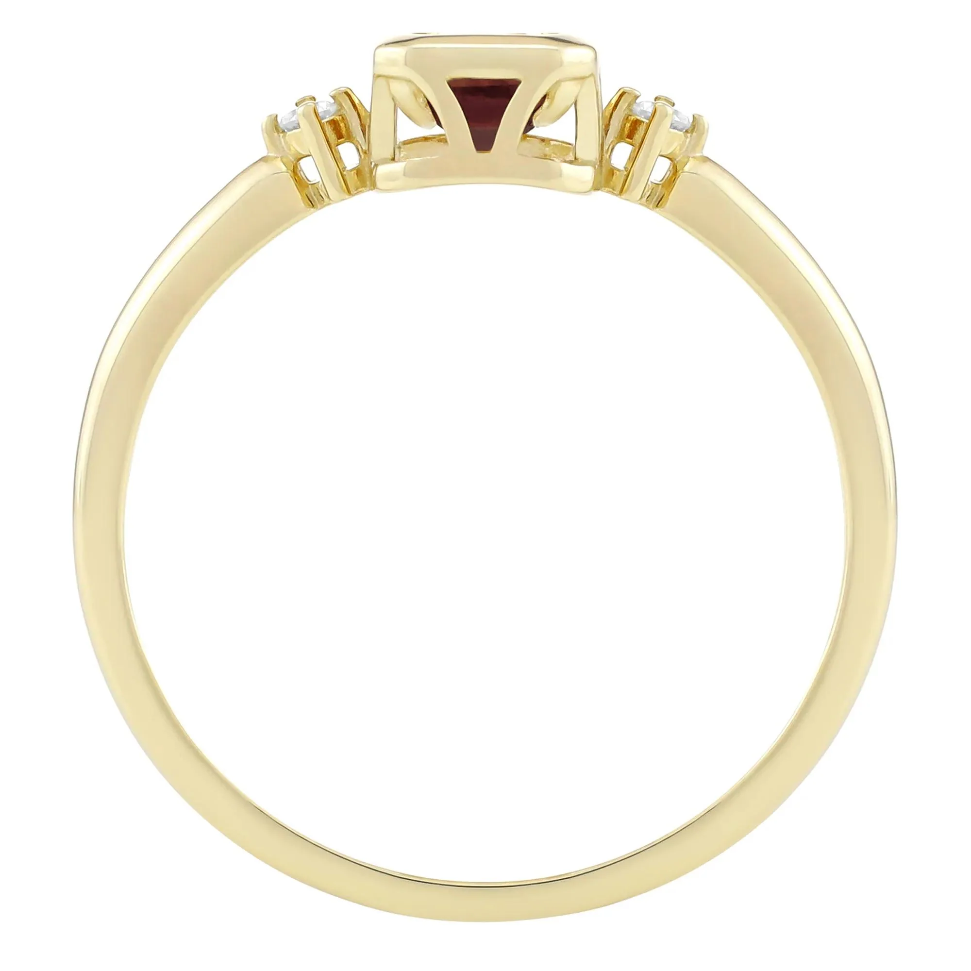 Emerald-Cut Garnet and Diamond Accent Ring 10K Yellow Gold Size 6.5 1.5mm - Image 2