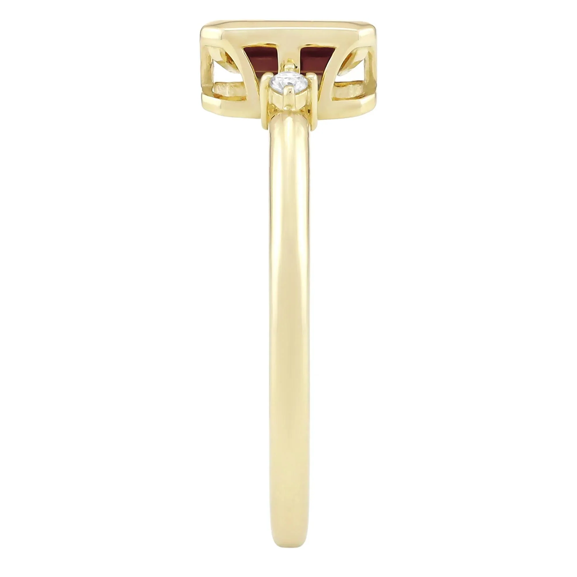Emerald-Cut Garnet and Diamond Accent Ring 10K Yellow Gold Size 8 1.5mm - Image 3