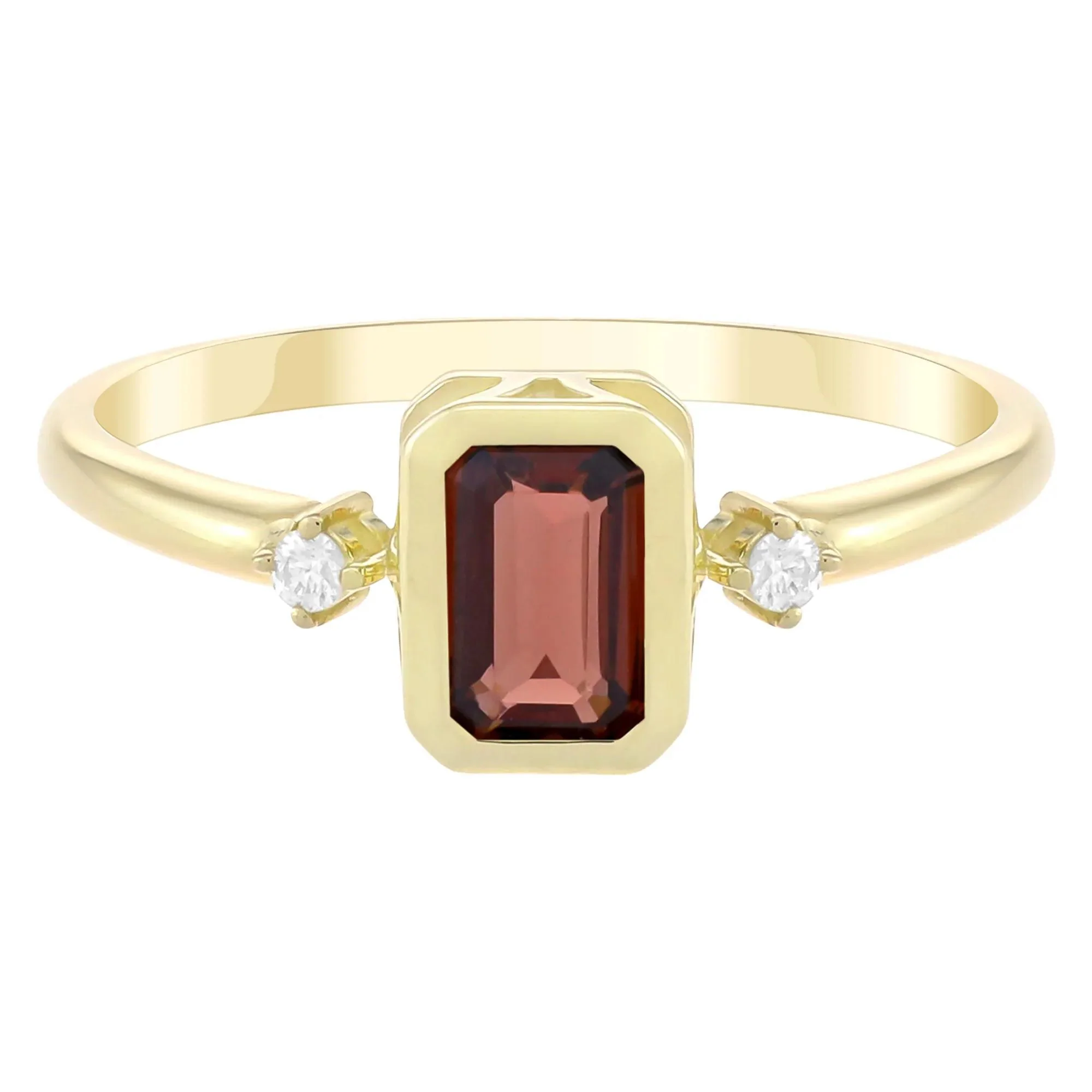 Emerald-Cut Garnet and Diamond Accent Ring 10K Yellow Gold Size 9 1.5mm