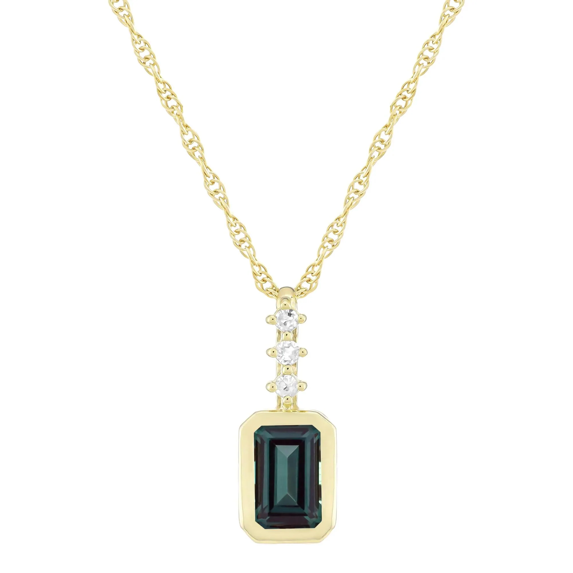 Lab-Created Alexandrite and Diamond Accent Pendant Necklace 10K Yellow Gold Size 18"
