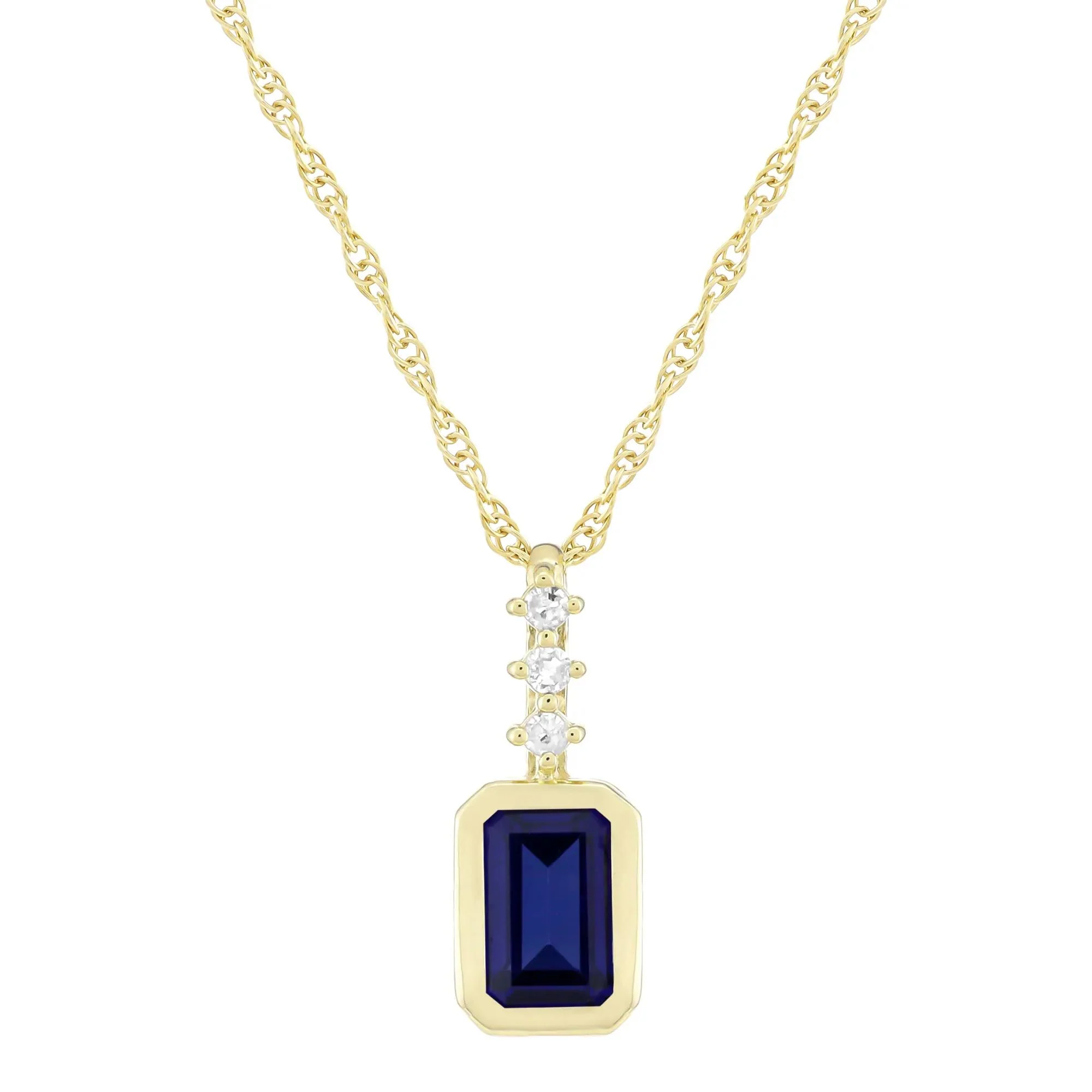 Lab-Created Blue Sapphire and Diamond Accent Pendant Necklace 10K Yellow Gold Size 18"