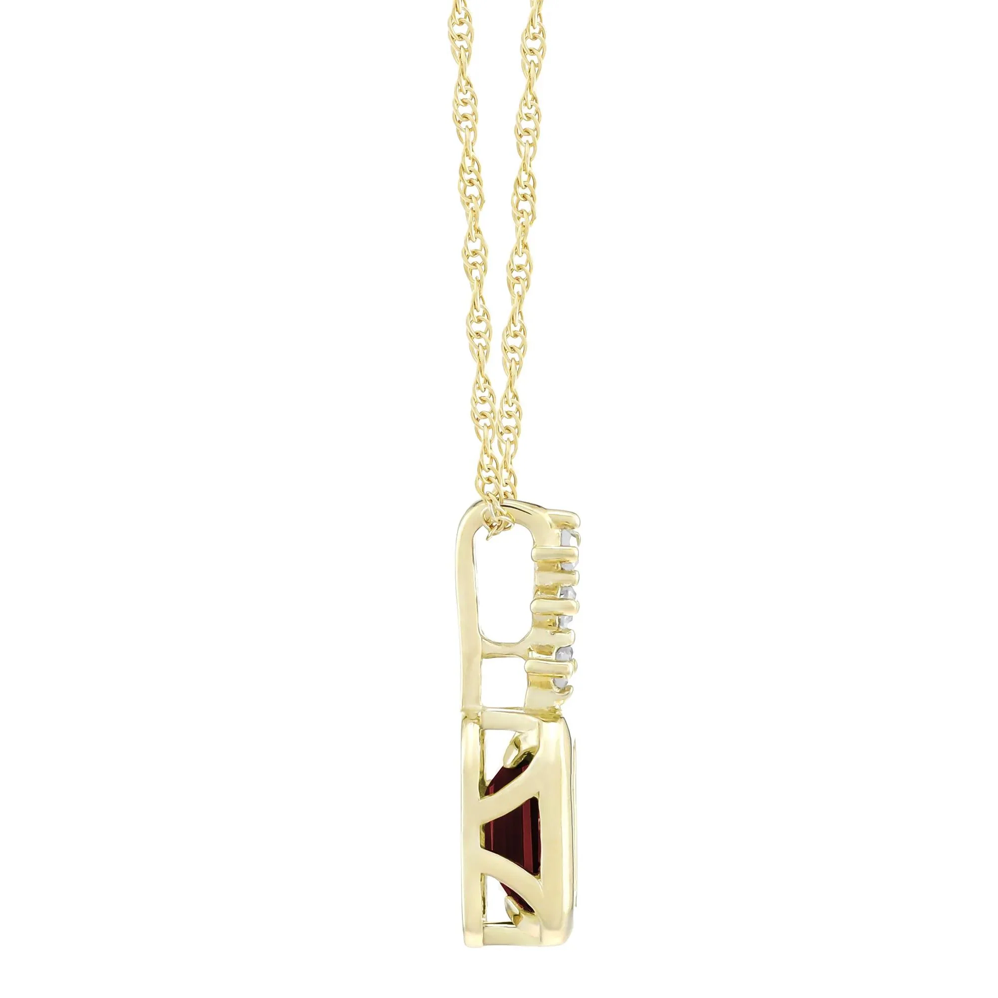 Garnet and Diamond Accent Pendant Necklace 10K Yellow Gold Size 18" - Image 2