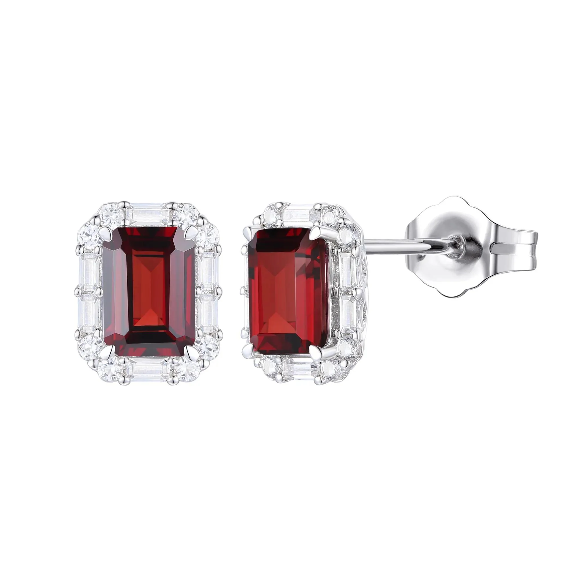 Garnet & Lab-Created White Sapphire Ring Earring & Pendant Set .925 Sterling Silver Size 8 1mm - Image 2