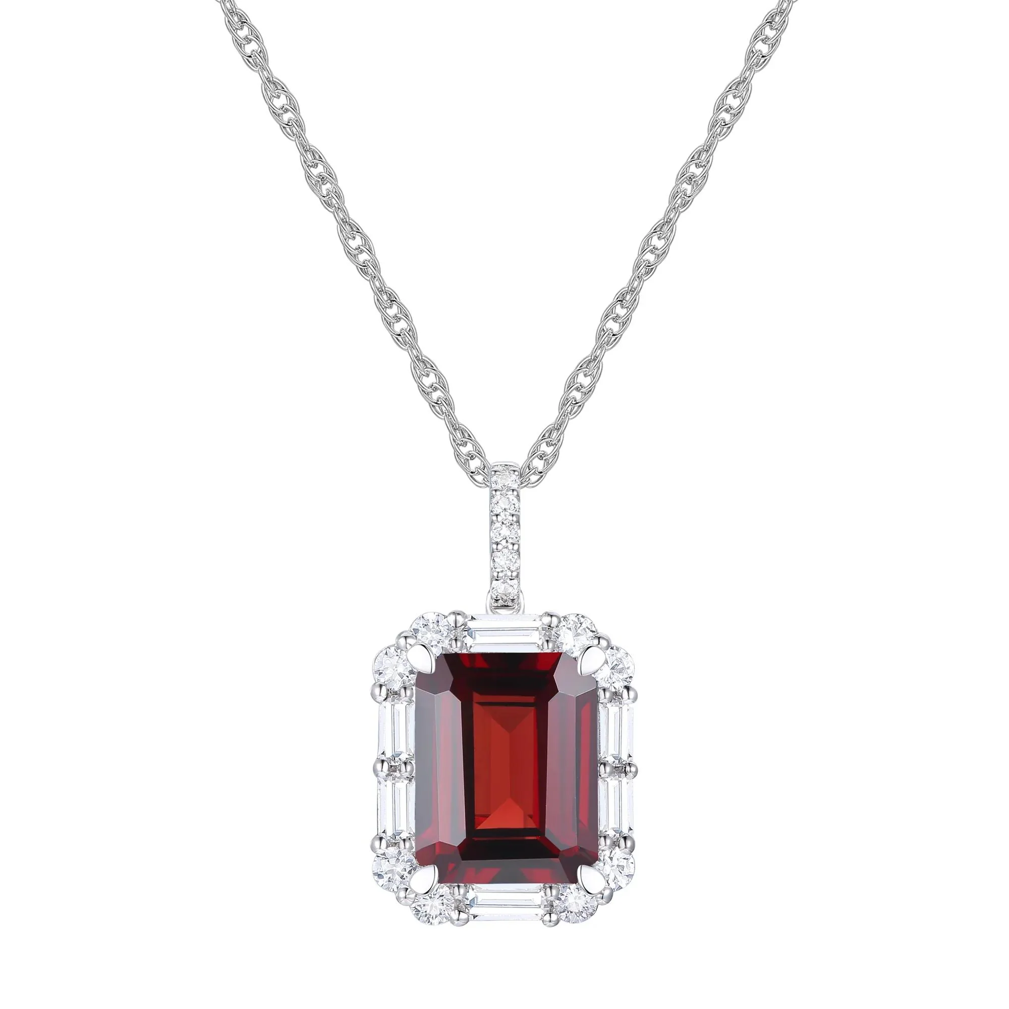 Garnet & Lab-Created White Sapphire Ring Earring & Pendant Set .925 Sterling Silver Size 8 1mm - Image 3