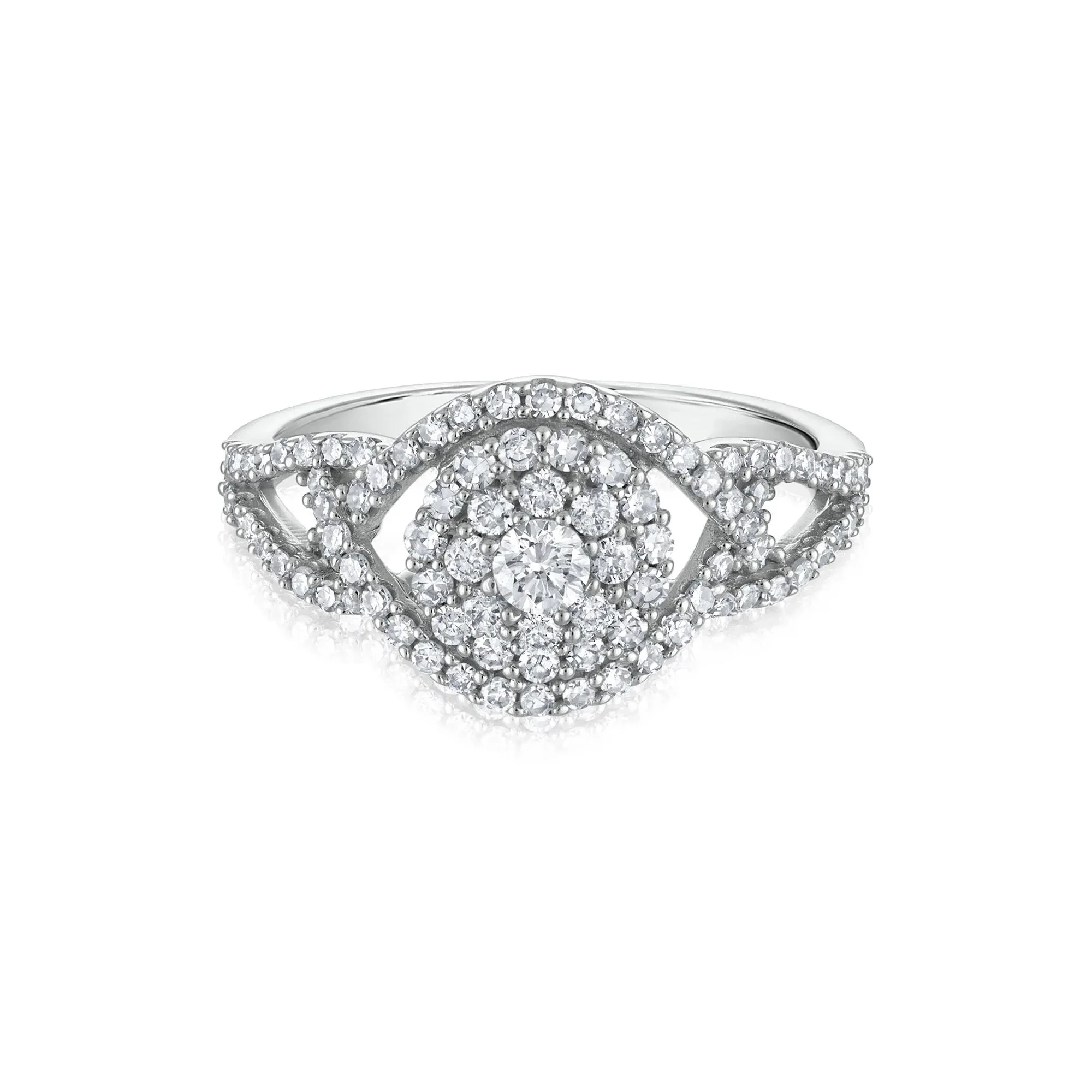 3/4 CT. Tw. Diamond Engagement Ring 10K White Gold Round Brilliant Cut Size 7 1.5mm