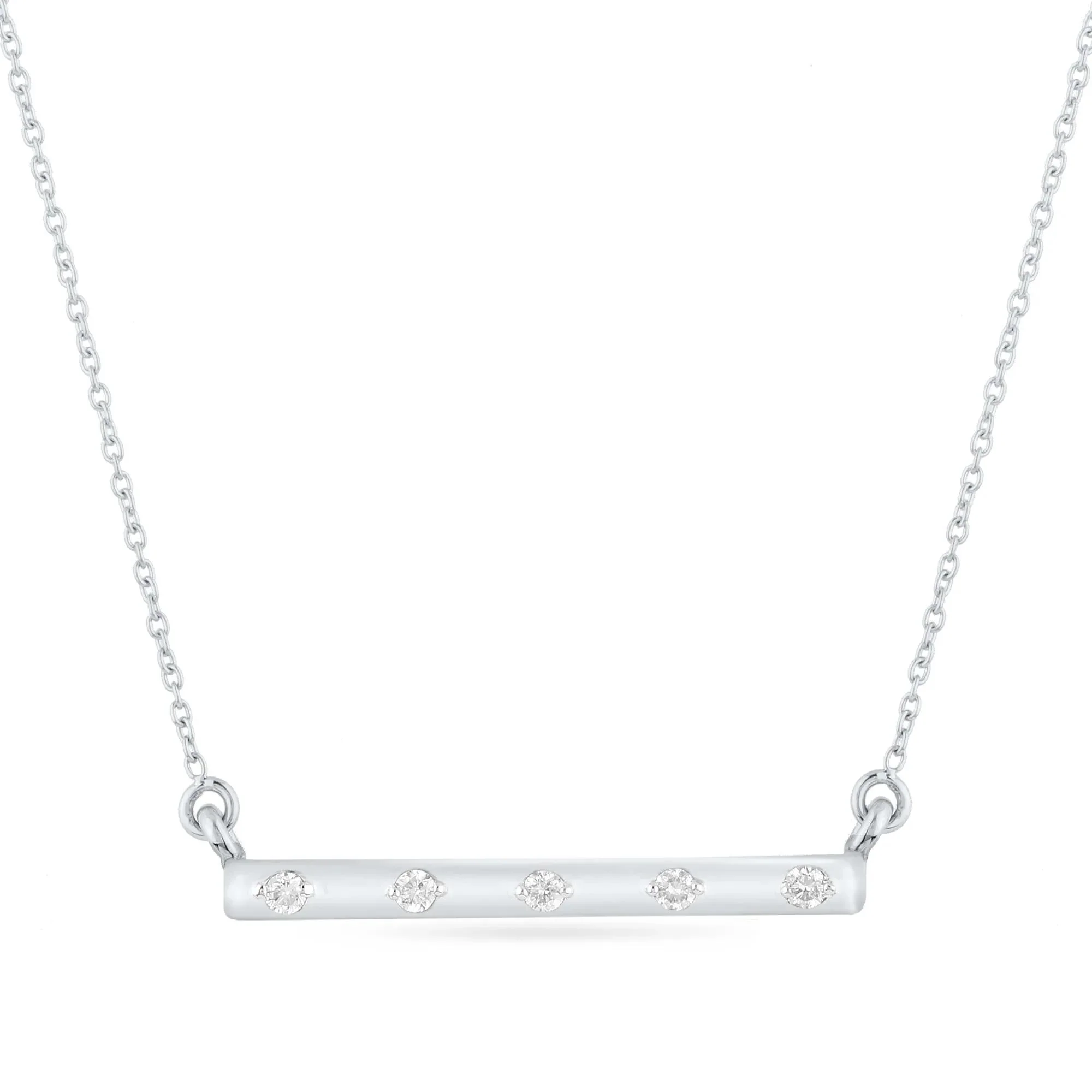Diamond Accent Spaced Bar Necklace 14K White Gold Size 18"
