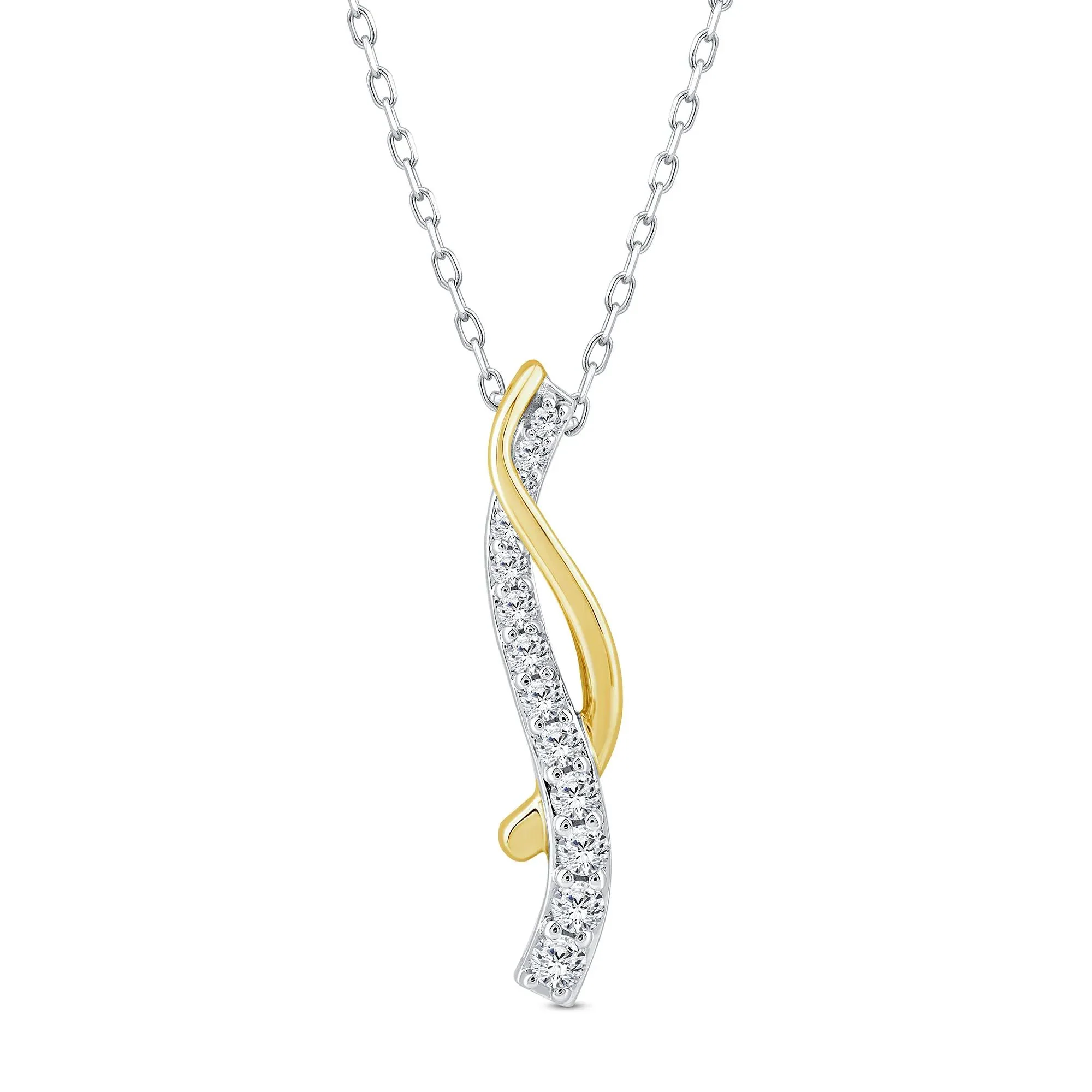 1/4 CT. Tw. Diamond Twist Pendant Necklace 10K White and Yellow Gold Size 18"