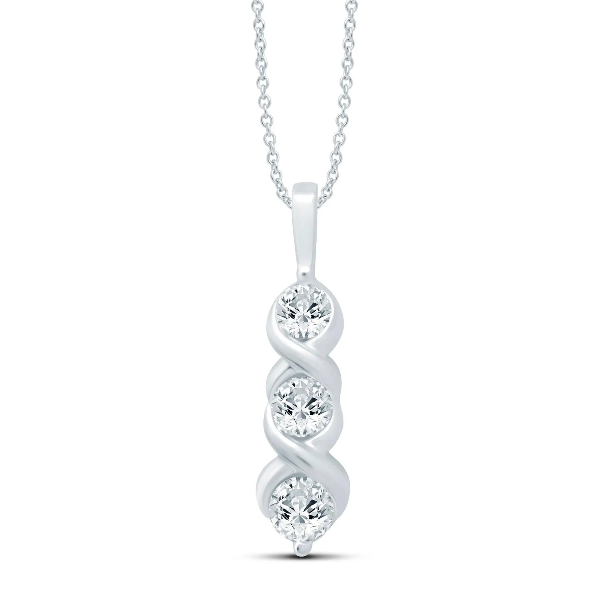 3/4 CT. Tw. Diamond Three-Stone Pendant Necklace 10K White Gold Size 18"