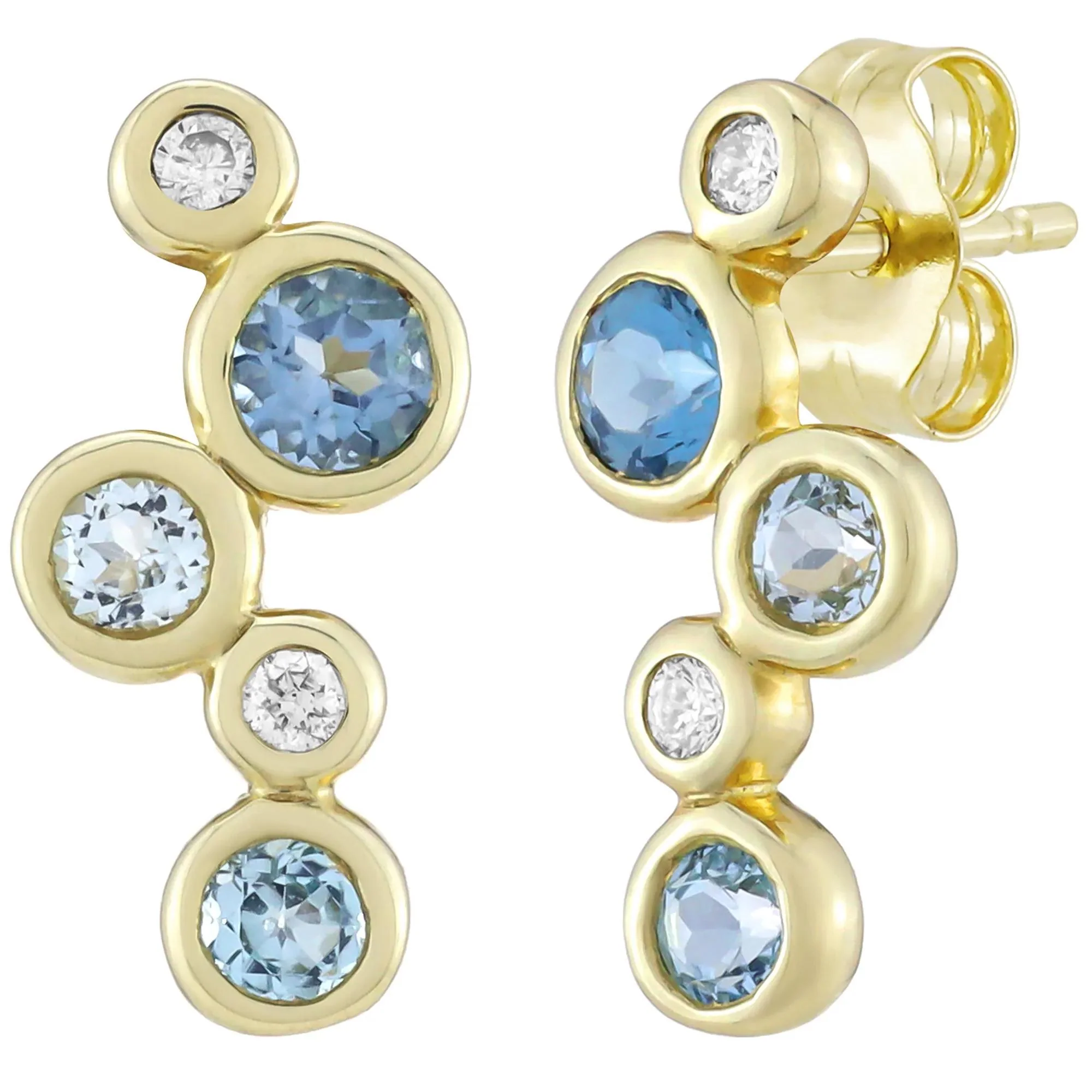 Blue Topaz and Diamond Bezel Drop Earrings 10K Yellow Gold Size 7.40mm