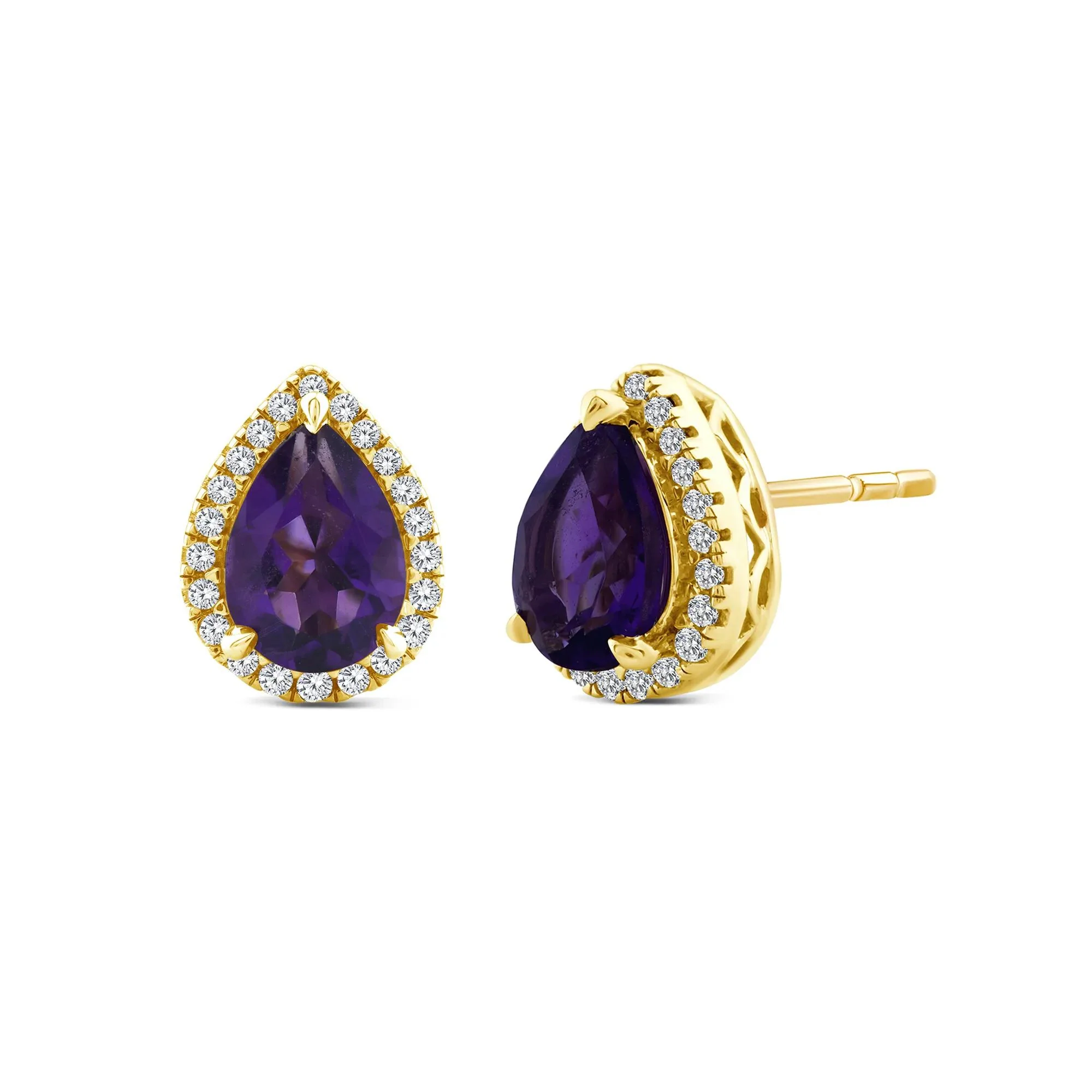 1/7 CT. Tw. Amethyst Pink Sapphire and Diamond Earrings 10K Yellow Gold Size 9.20mm