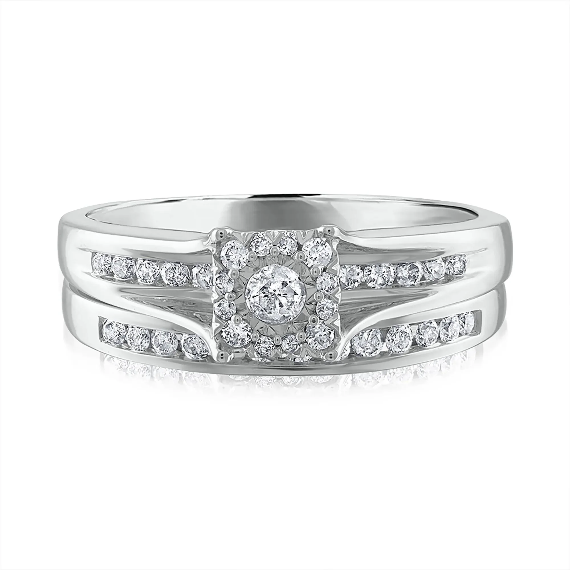 1/2 CT. Tw. Diamond Engagement Set 14K White Gold Ring Round Brilliant Cut Size 6 3mm