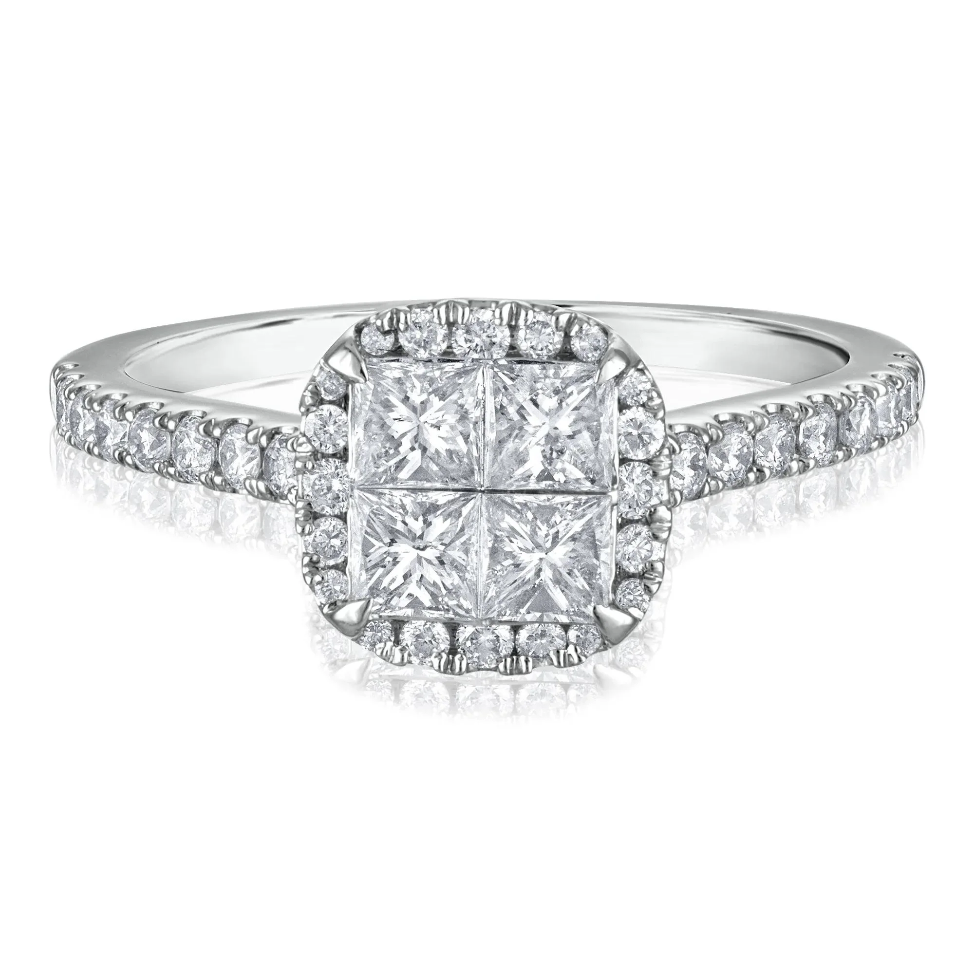 1 CT. Tw. Diamond Composite Engagement Ring 14K White Gold Round Brilliant Cut Size 8.5 1.5mm