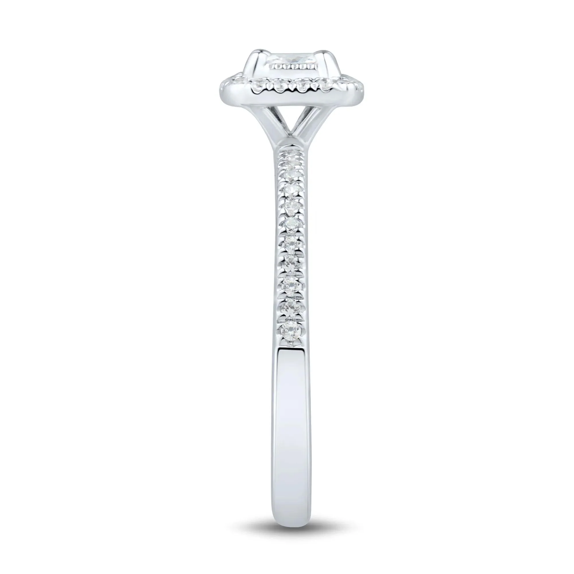 1/2 CT. Tw. Diamond Halo Engagement Ring 14K White Gold Round Brilliant Cut Size 7.5 1.5mm - Image 3
