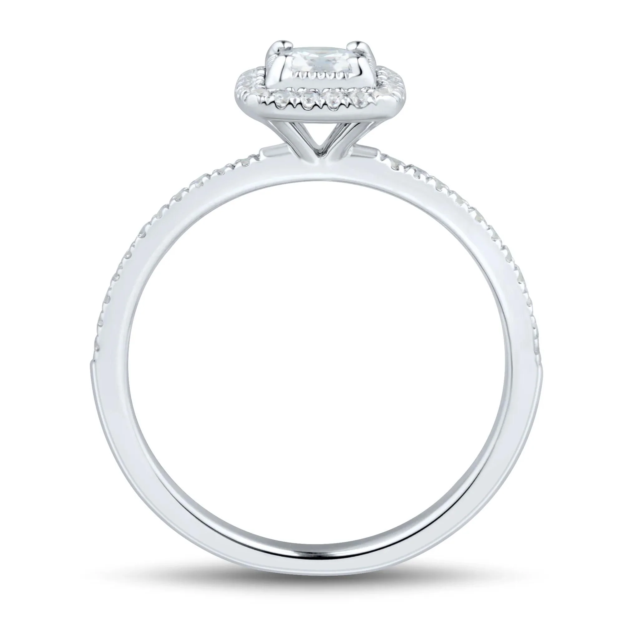 1/2 CT. Tw. Diamond Halo Engagement Ring 14K White Gold Round Brilliant Cut Size 8 1.5mm - Image 2