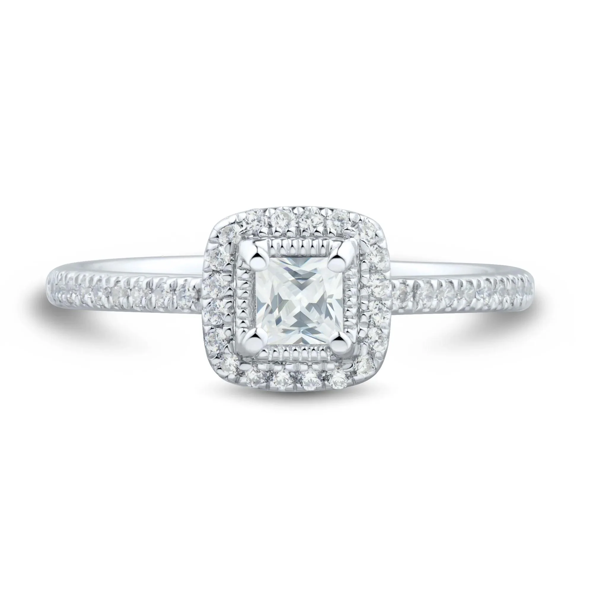 1/2 CT. Tw. Diamond Halo Engagement Ring 14K White Gold Round Brilliant Cut Size 9 1.5mm