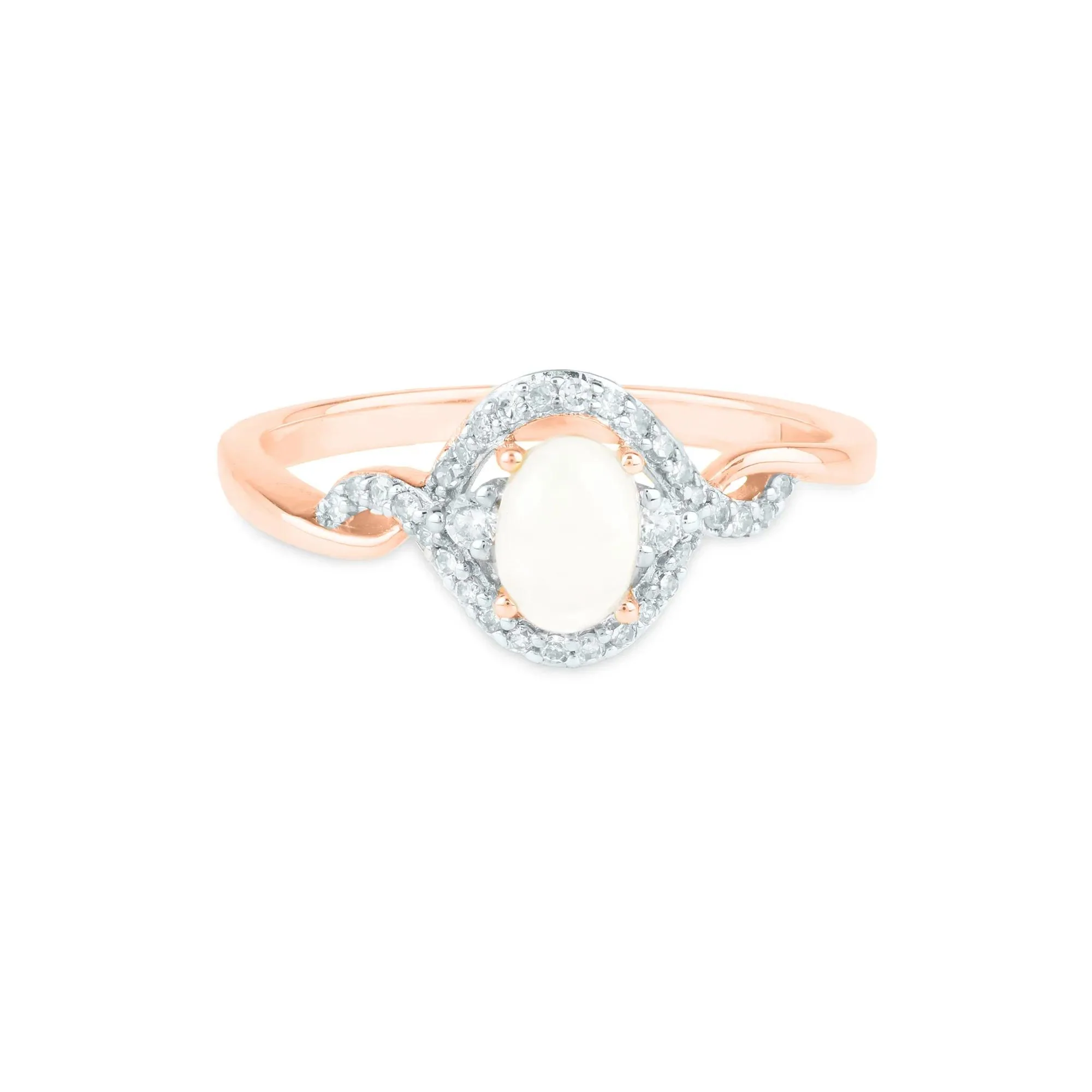 1/7 CT. Tw. Opal and Diamond Ring 14K Rose Gold Size 7 1.5mm