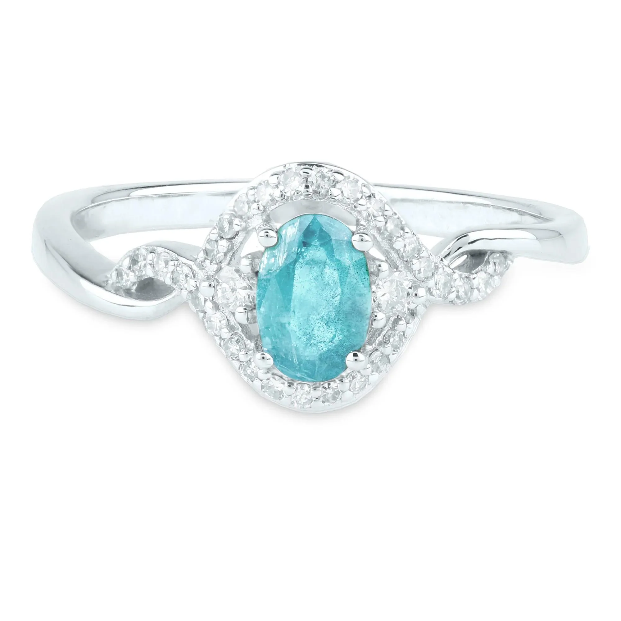 1/7 CT. Tw. Aquamarine and Diamond Ring 14K White Gold Size 8.5 1.5mm