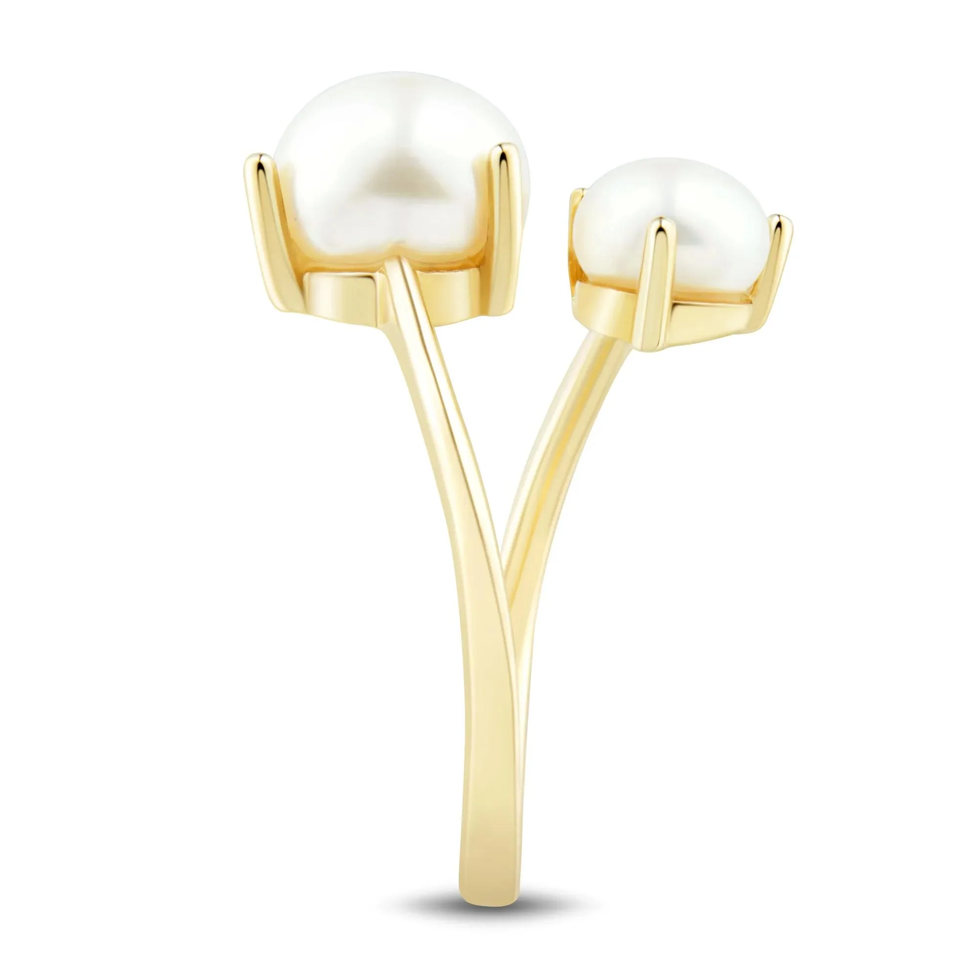 Button Freshwater Cultured Pearl Bypass Ring 10K Yellow Gold Size 5.5 1mm - Image 3