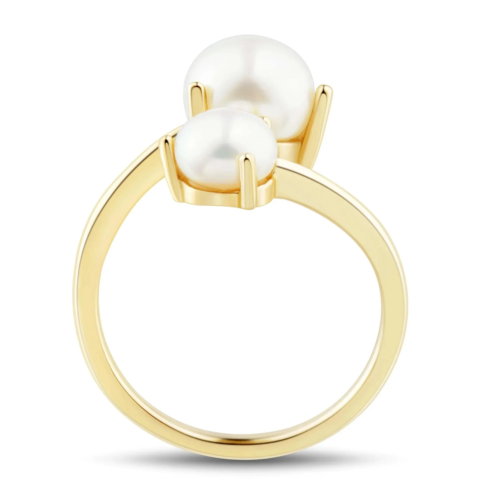 Button Freshwater Cultured Pearl Bypass Ring 10K Yellow Gold Size 7 1mm - Image 2