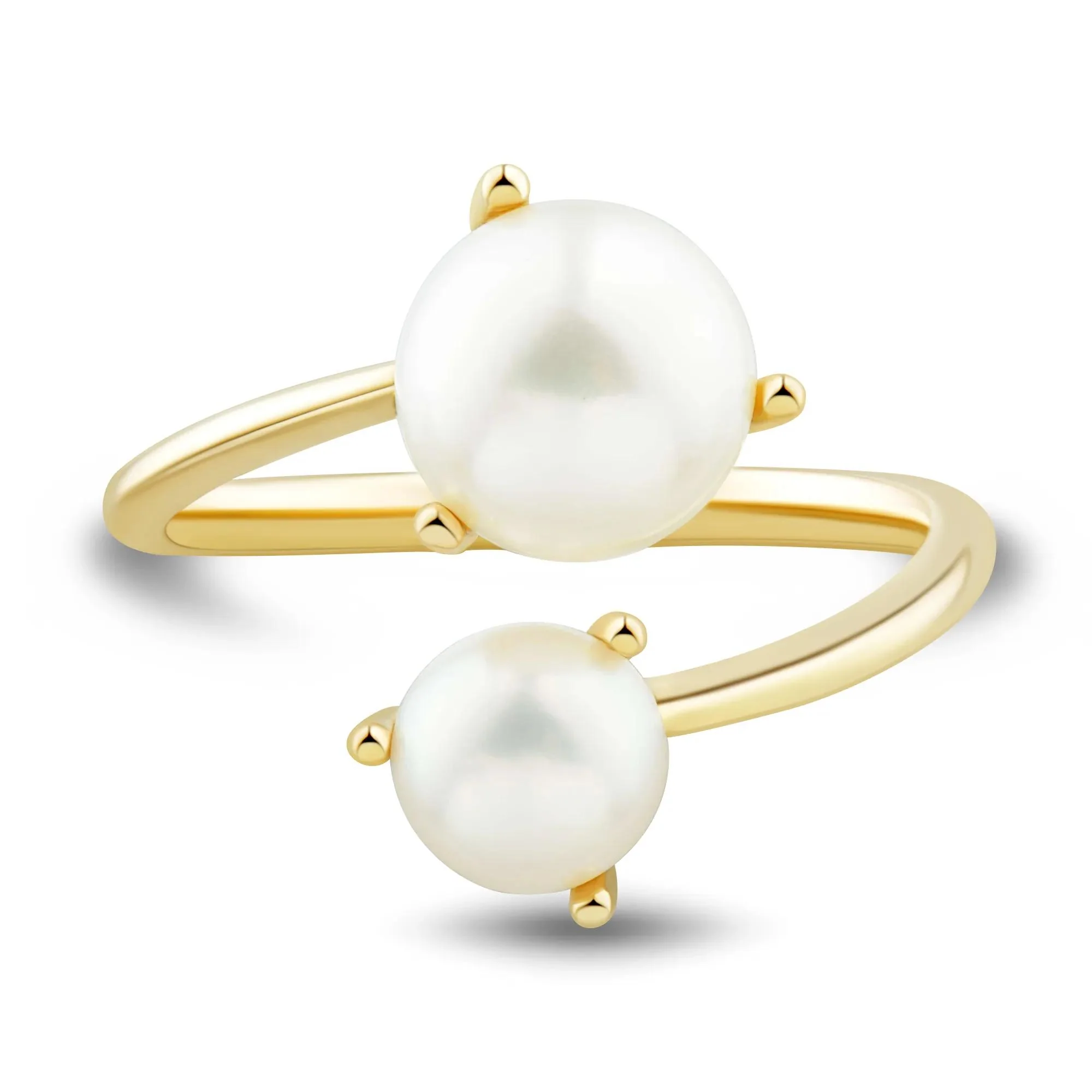 Button Freshwater Cultured Pearl Bypass Ring 10K Yellow Gold Size 9 1mm