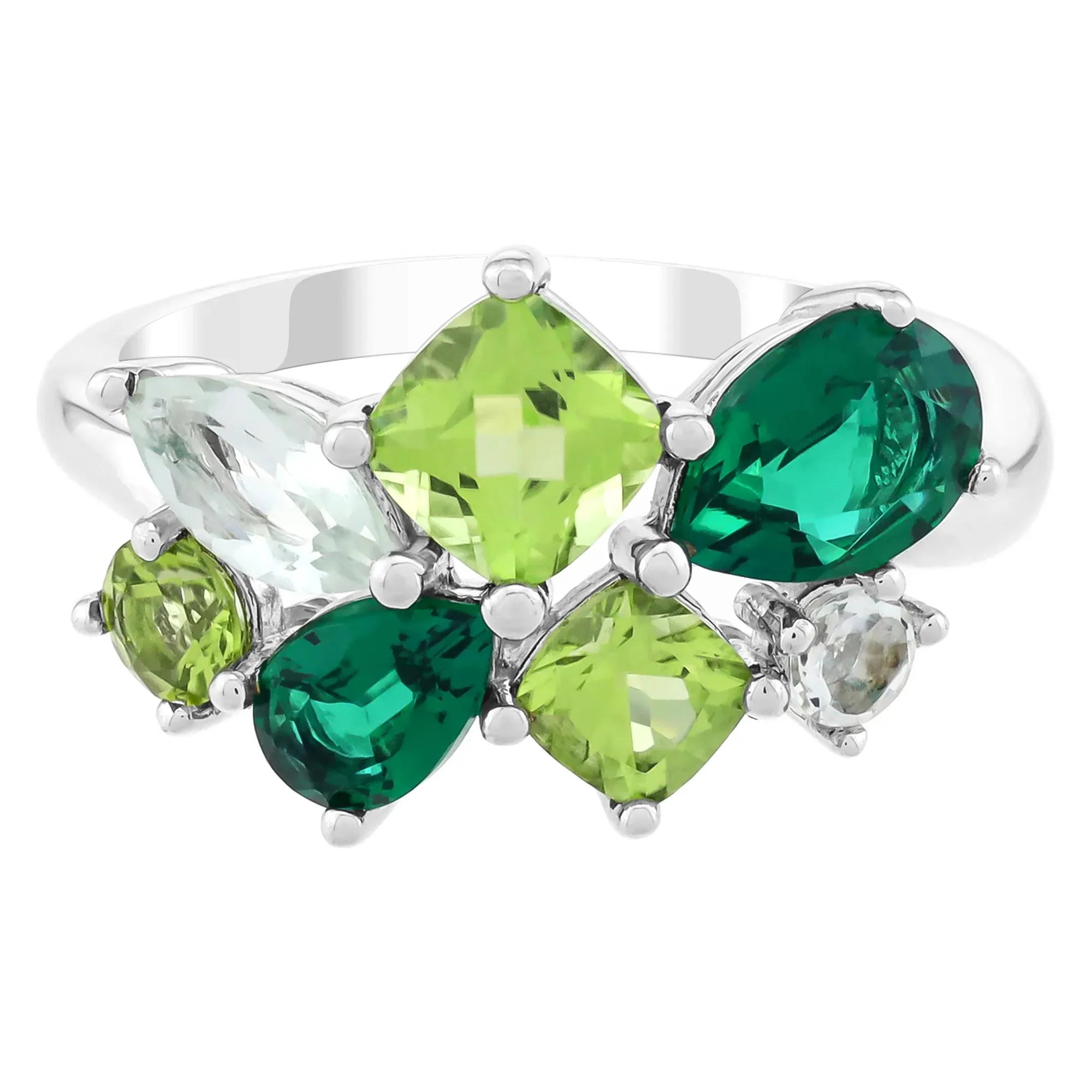 Gemstone Multi-Cut Ring .925 Sterling Silver White Size 7