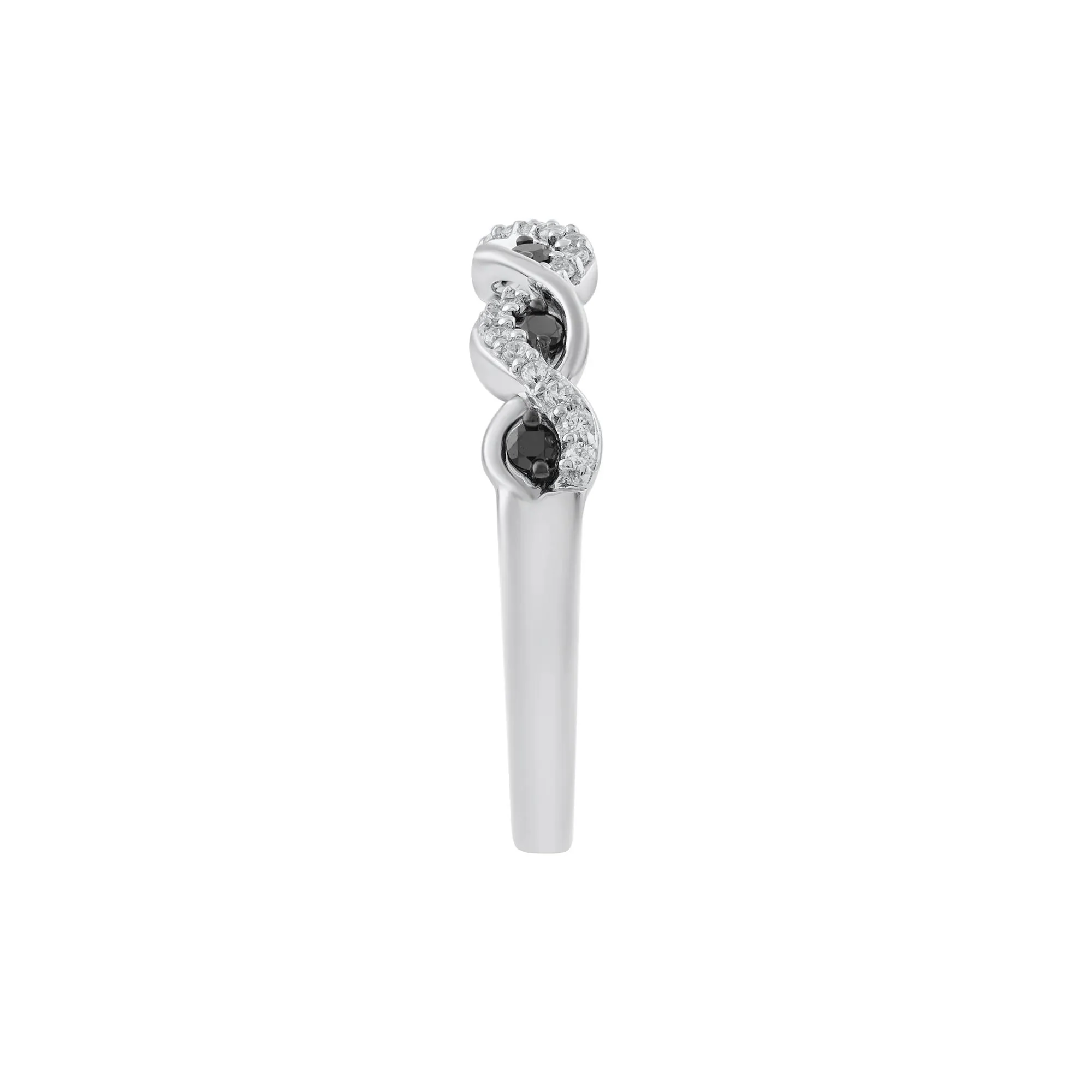 1/4 CT. Tw. Black and White Diamond Twist Ring .925 Sterling Silver Round Brilliant Cut Size 6.5 - Image 2