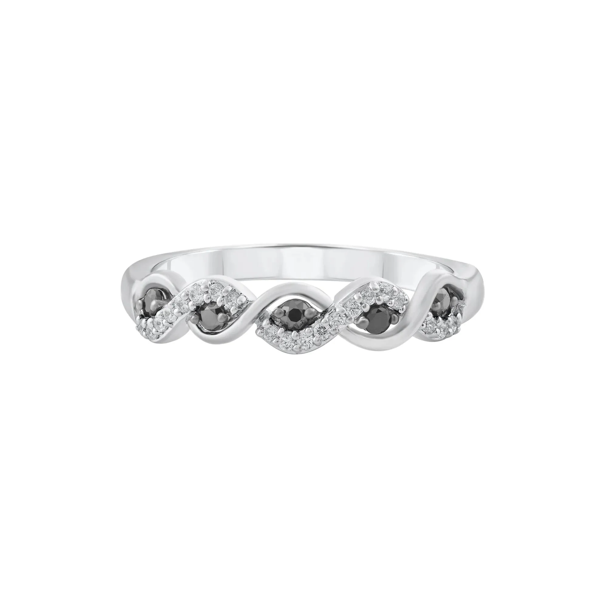 1/4 CT. Tw. Black and White Diamond Twist Ring .925 Sterling Silver Round Brilliant Cut Size 7 - Image 3