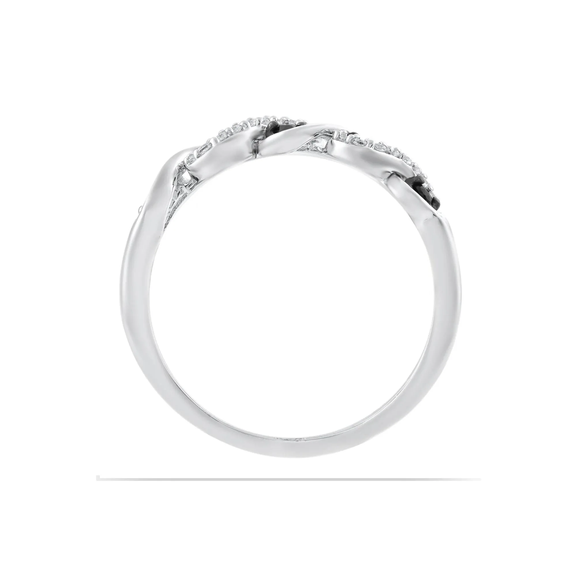 1/4 CT. Tw. Black and White Diamond Twist Ring .925 Sterling Silver Round Brilliant Cut Size 8.5