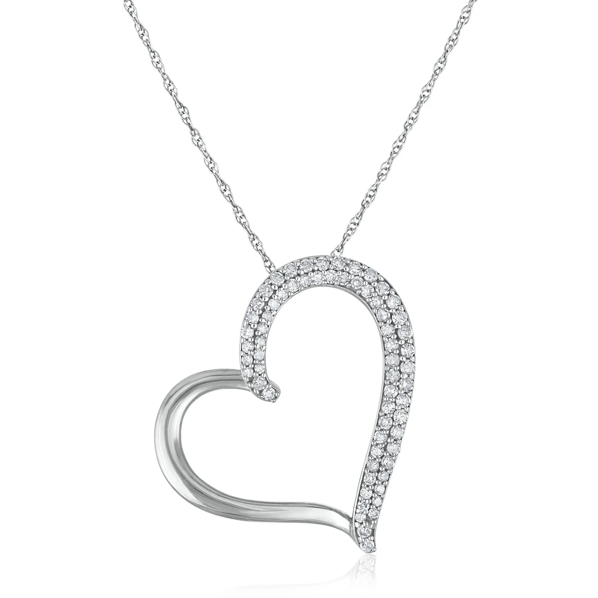 1/3 CT. Tw. Diamond Heart Pendant Necklace 10K White Gold Size 18"