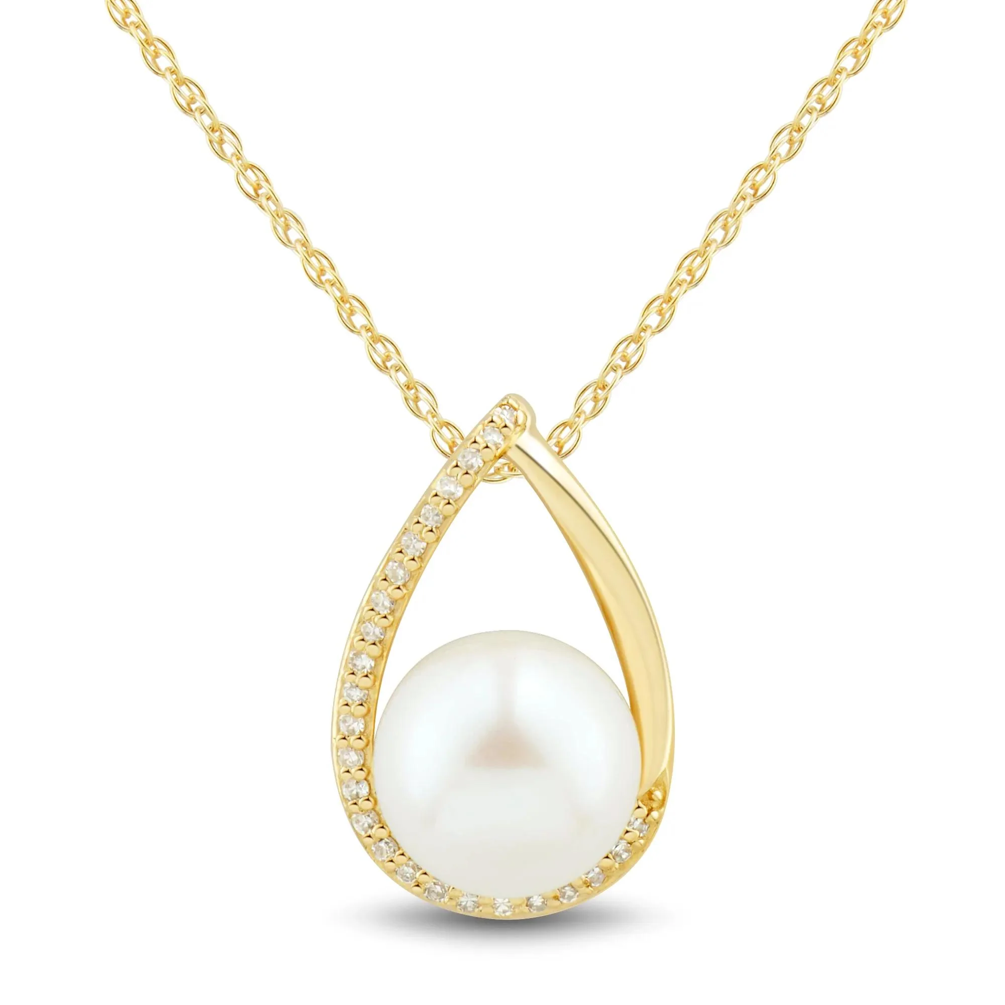 Freshwater Cultured Pearl and Diamond Accent Pendant Necklace 10K Yellow Gold Size 18"